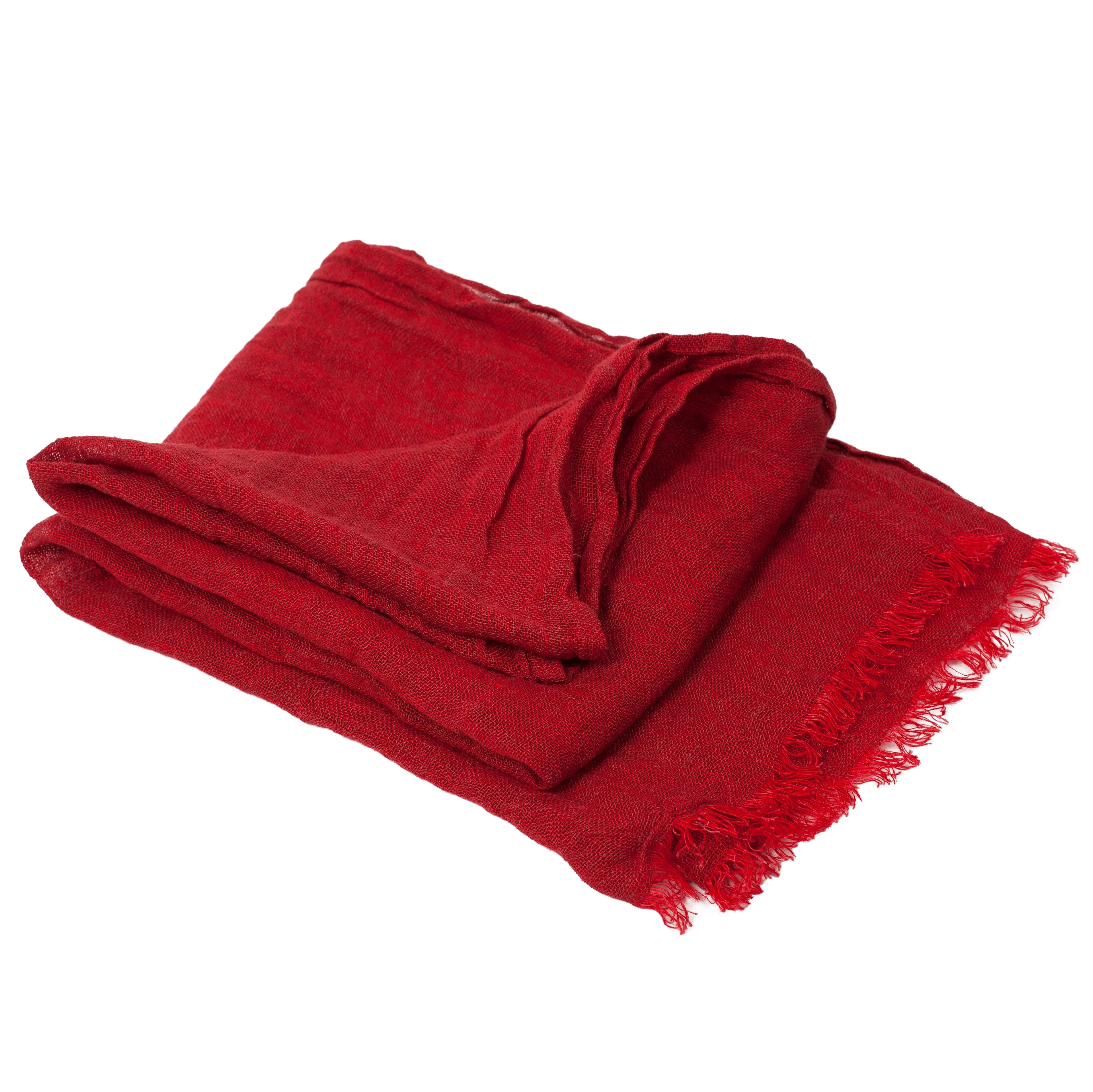 100% Linen Scarf - Bright Red