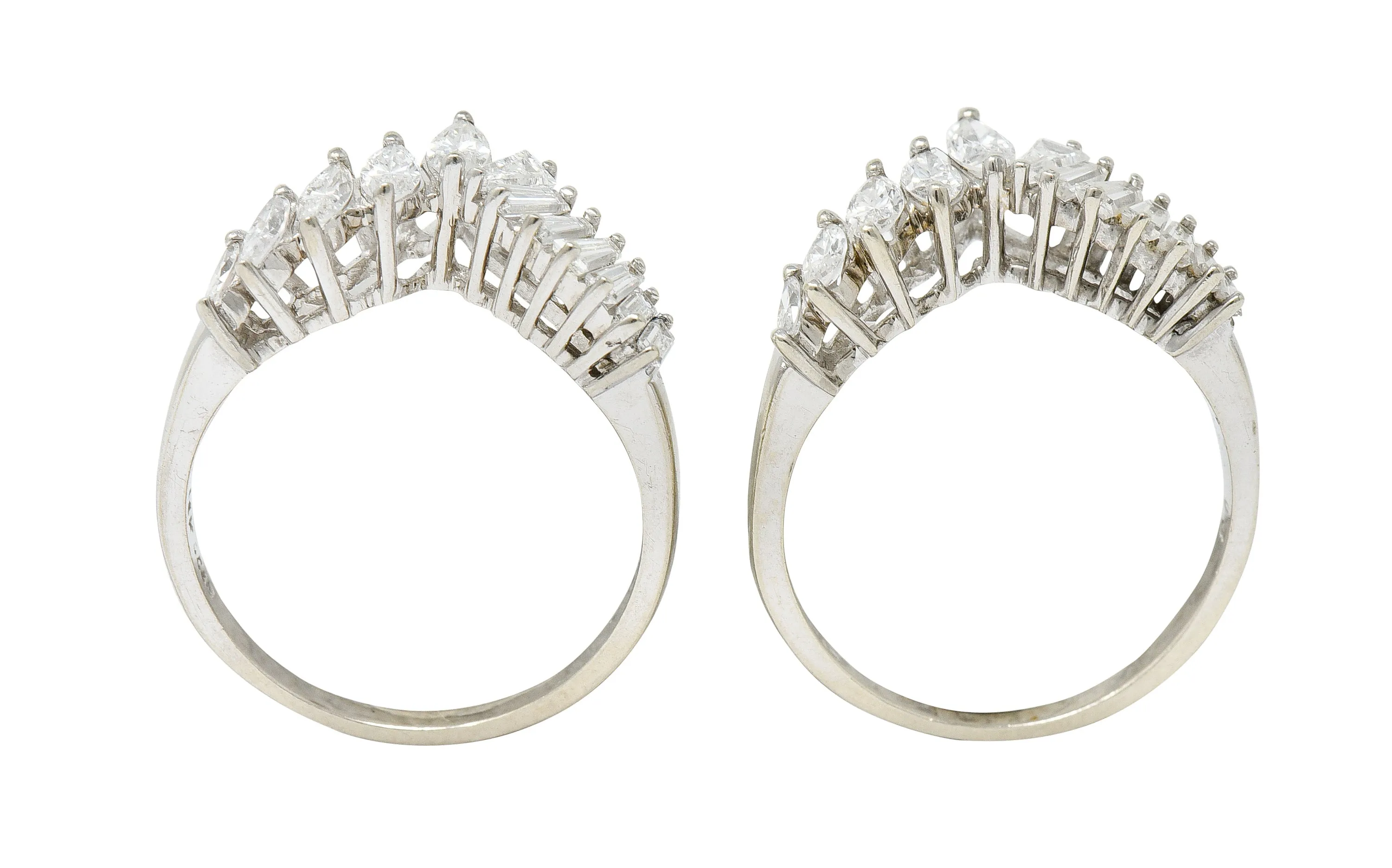1950's Mid-Century 2.00 CTW Diamond 14 Karat White Gold Chevron Band Rings