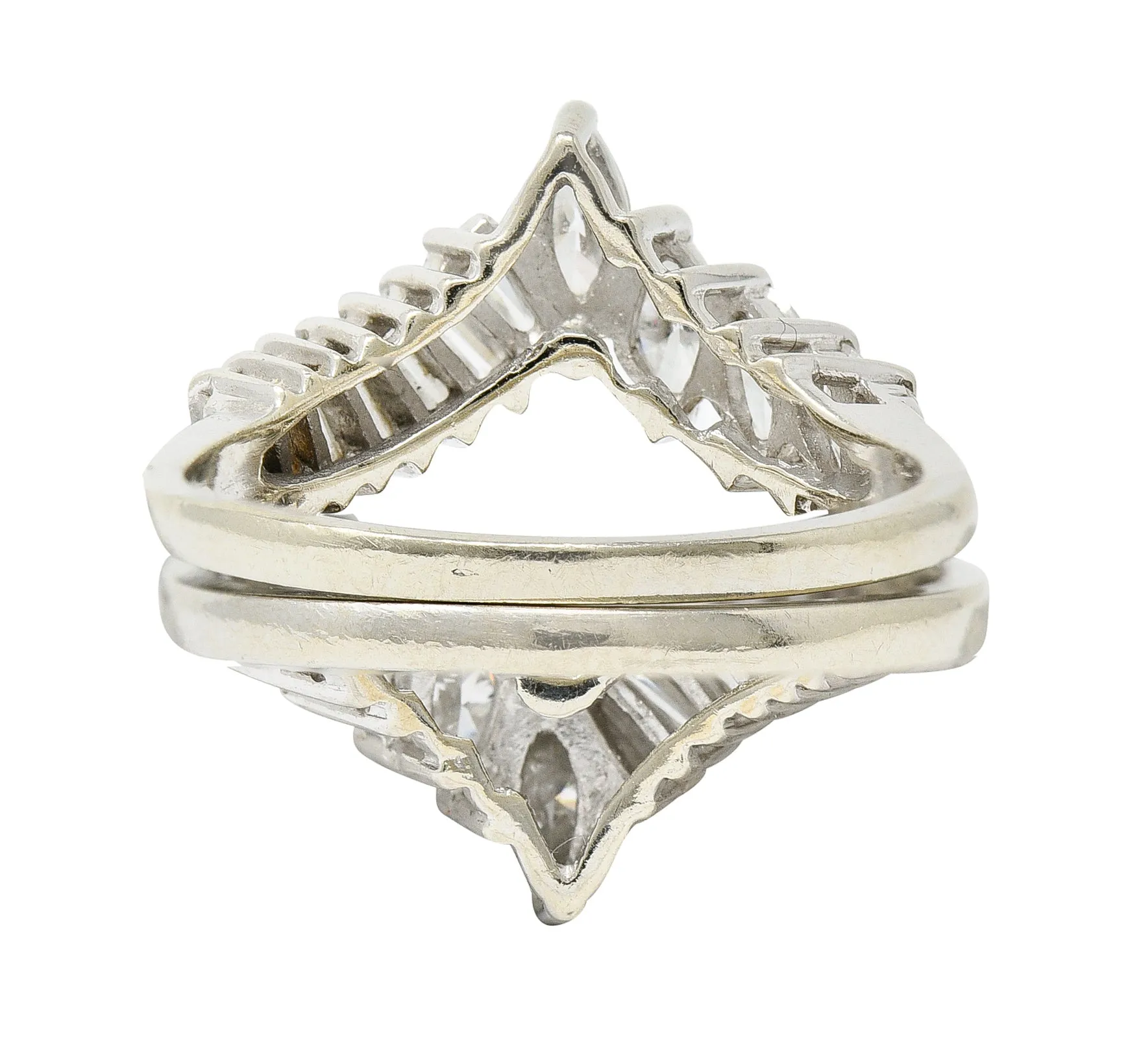 1950's Mid-Century 2.00 CTW Diamond 14 Karat White Gold Chevron Band Rings