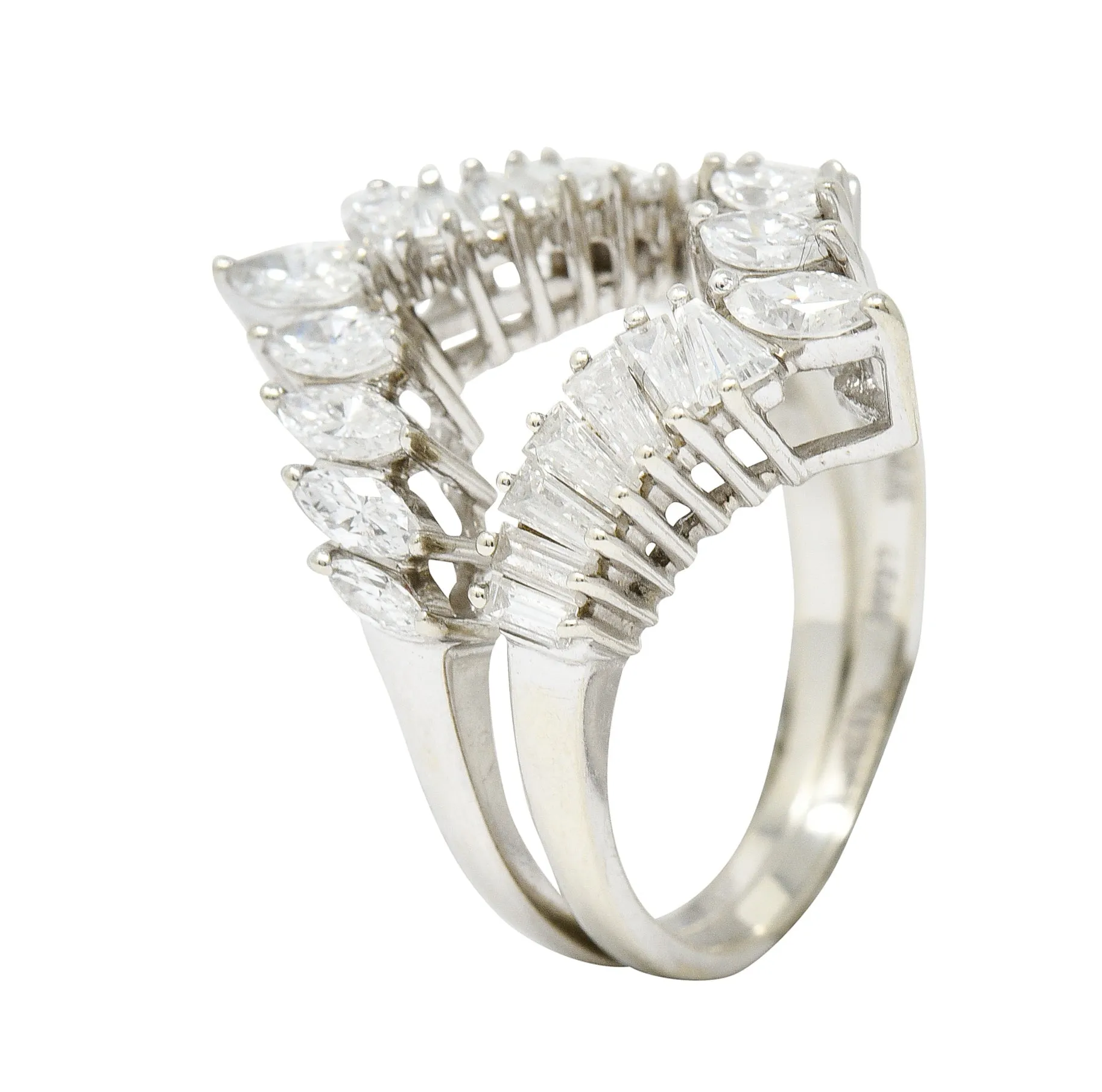 1950's Mid-Century 2.00 CTW Diamond 14 Karat White Gold Chevron Band Rings