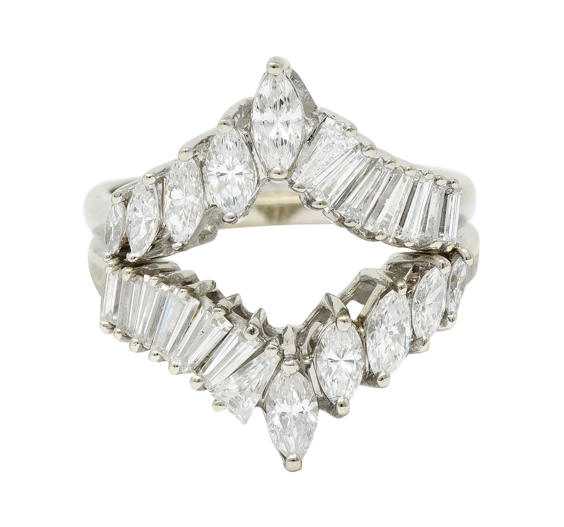 1950's Mid-Century 2.00 CTW Diamond 14 Karat White Gold Chevron Band Rings