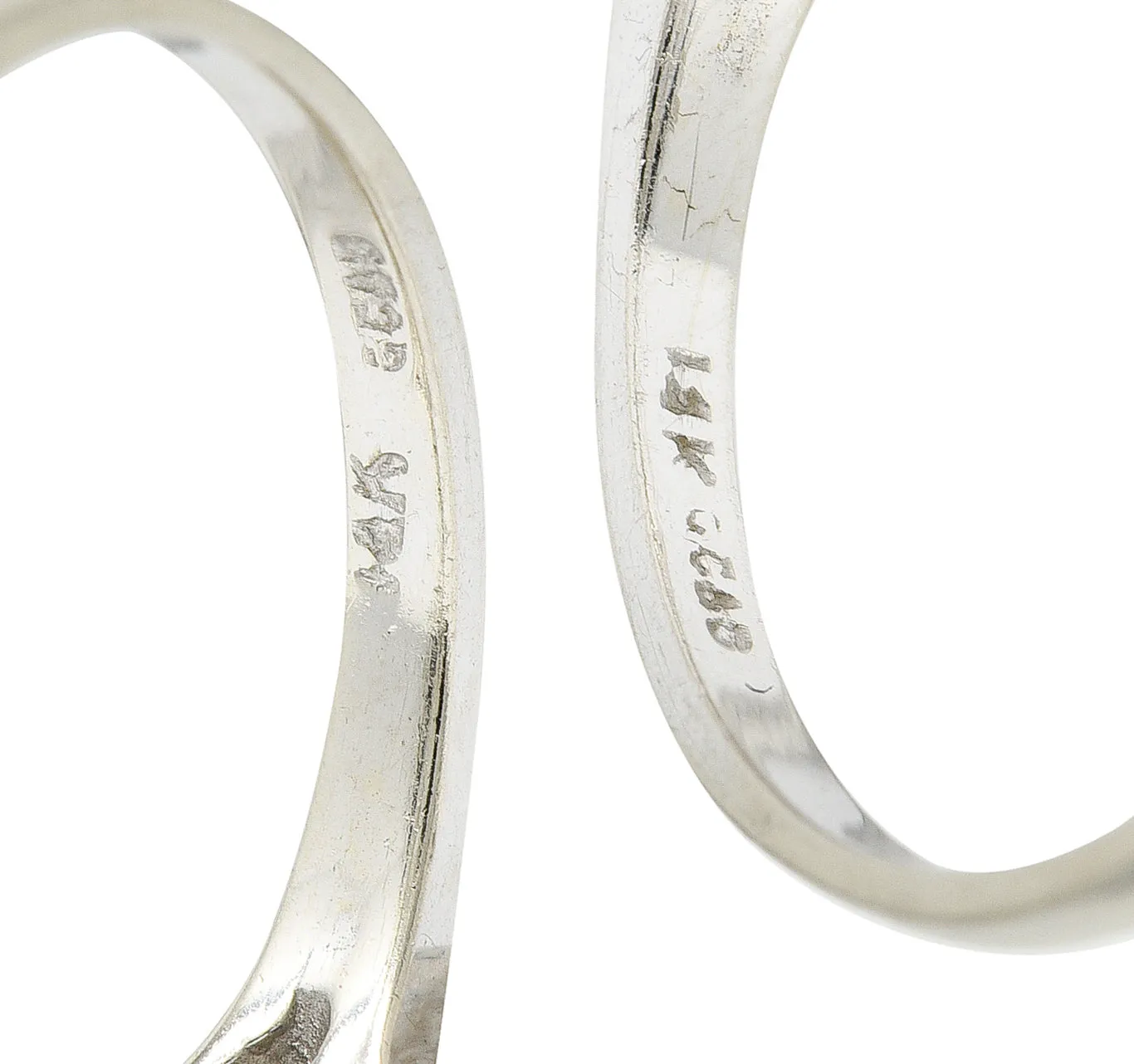 1950's Mid-Century 2.00 CTW Diamond 14 Karat White Gold Chevron Band Rings