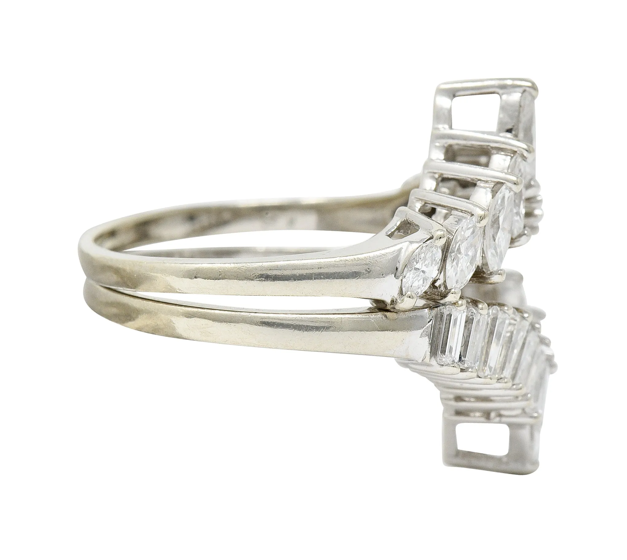 1950's Mid-Century 2.00 CTW Diamond 14 Karat White Gold Chevron Band Rings