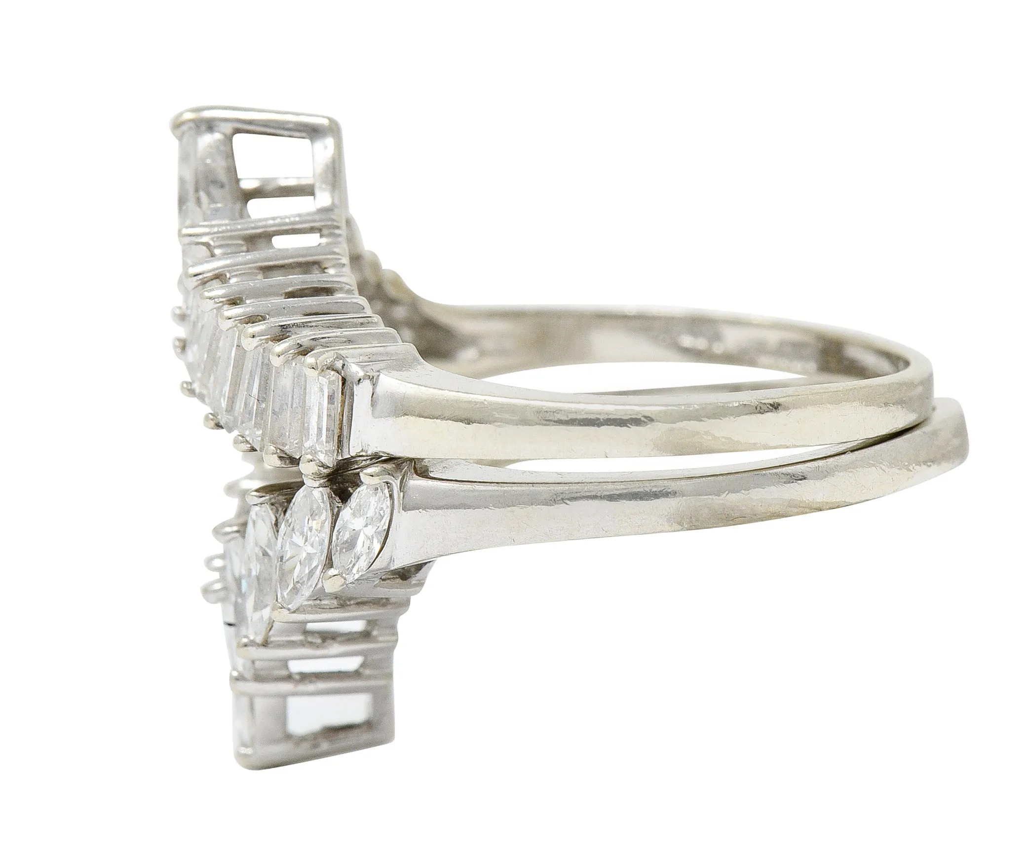 1950's Mid-Century 2.00 CTW Diamond 14 Karat White Gold Chevron Band Rings