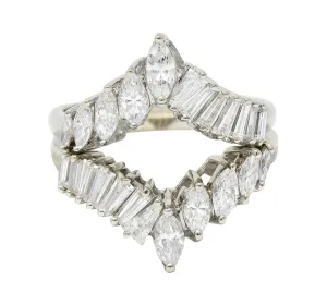1950's Mid-Century 2.00 CTW Diamond 14 Karat White Gold Chevron Band Rings