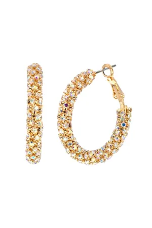 25588-30 - 1.25" TUBE STONE GLITTER HOOP EARRINGS