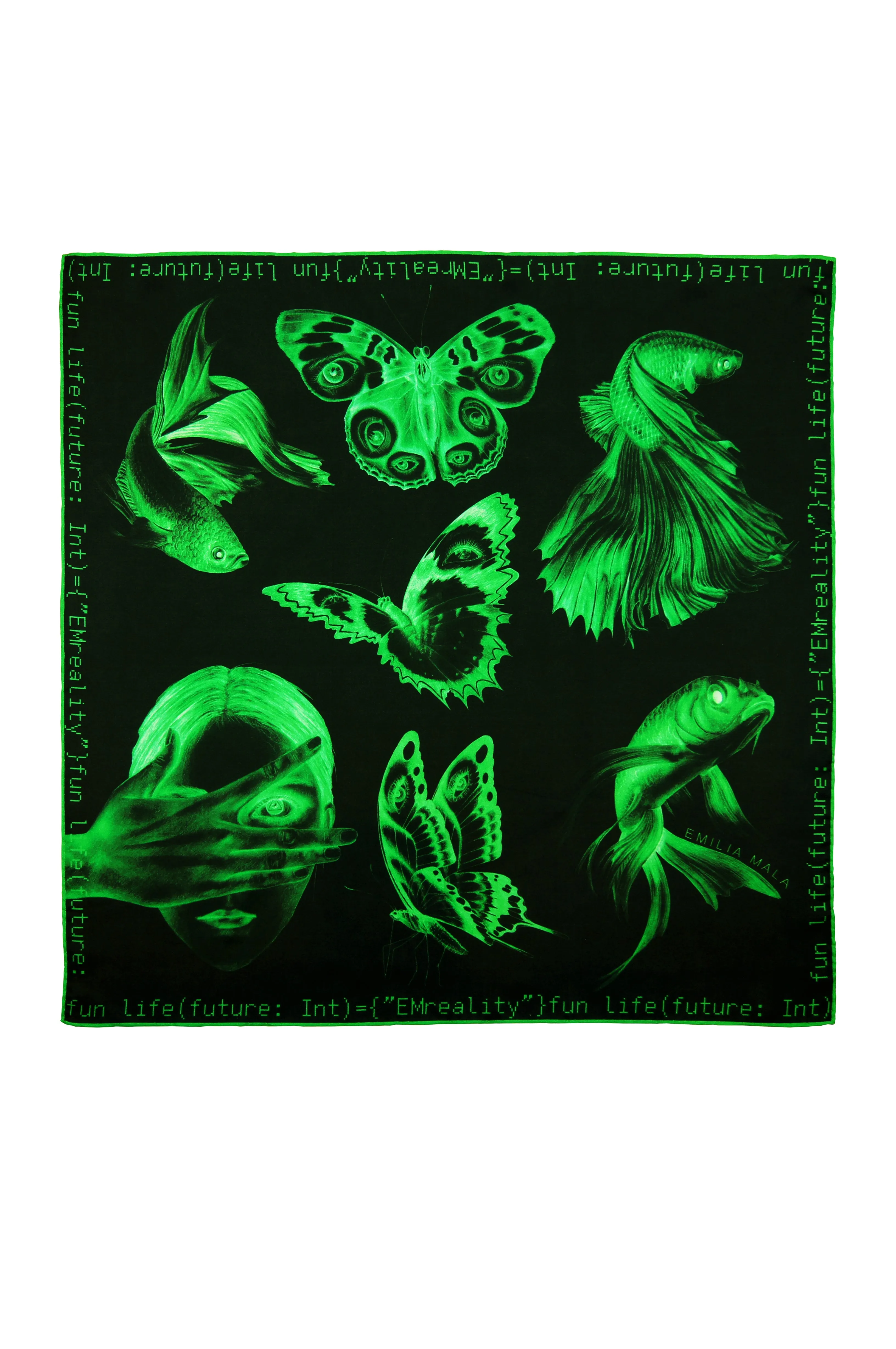 405Method Not Allowed Green and Black Print Silk Scarf