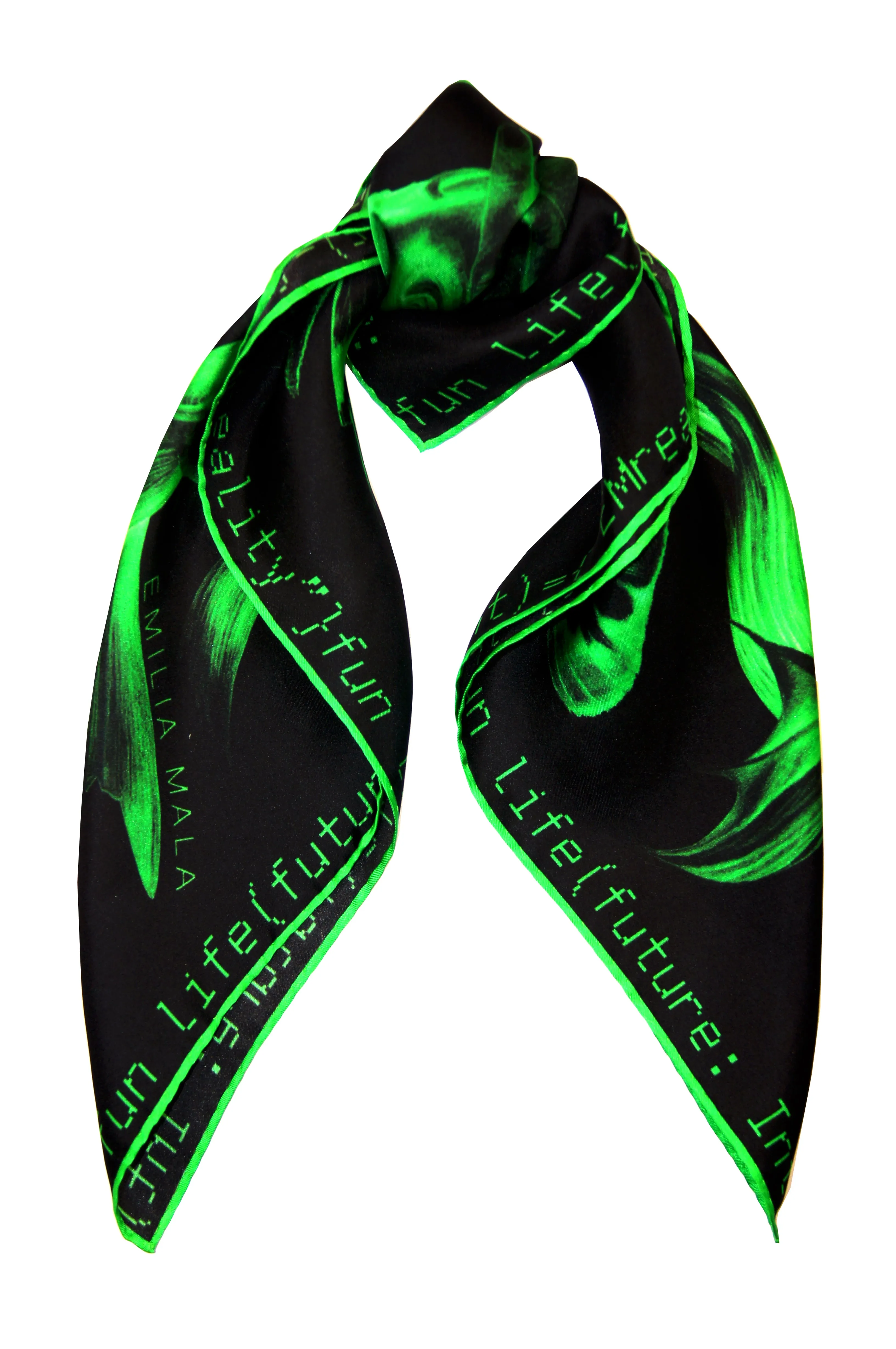 405Method Not Allowed Green and Black Print Silk Scarf