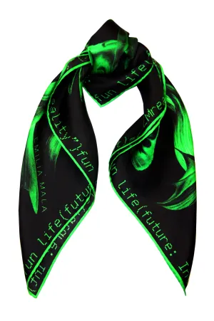 405Method Not Allowed Green and Black Print Silk Scarf