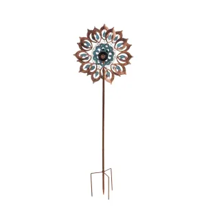 75"H Solar Wind Spinner, Copper and Verdigris Bloom,2sp6704