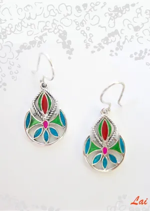 Artistic and whimsical, multi colour enamel dangle earrings