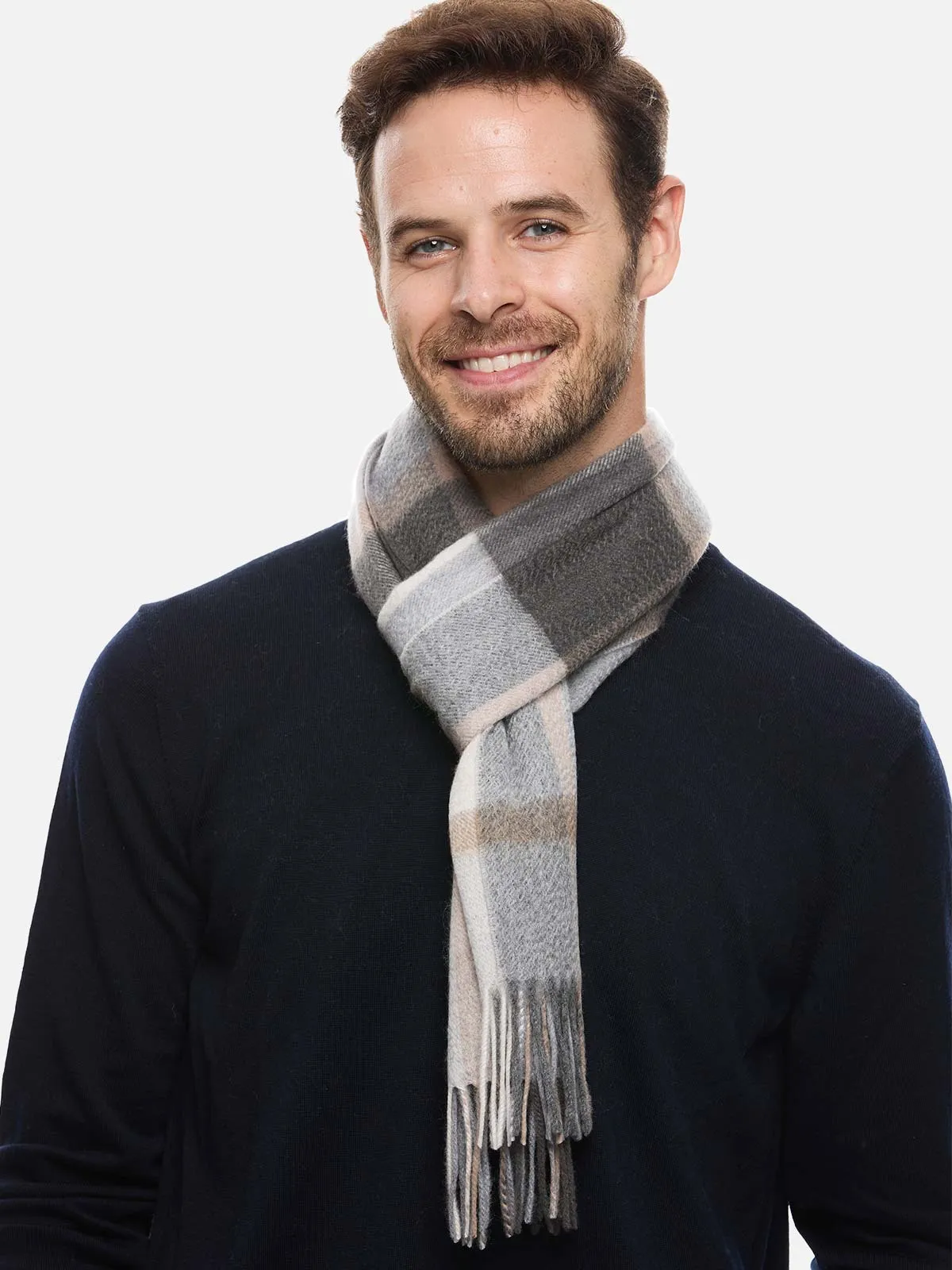 Brown Gray Plaid Mens Cashmere Scarf
