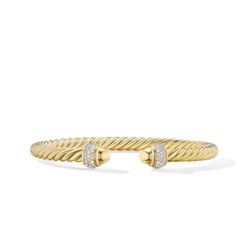 Cable Bracelet in 18K Yellow Gold with Diamonds, Size Large