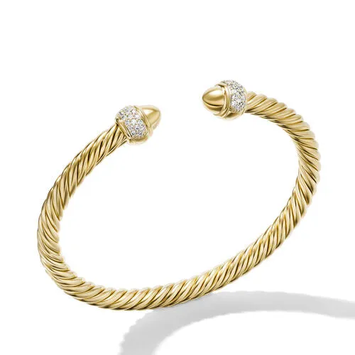Cable Bracelet in 18K Yellow Gold with Diamonds, Size Large