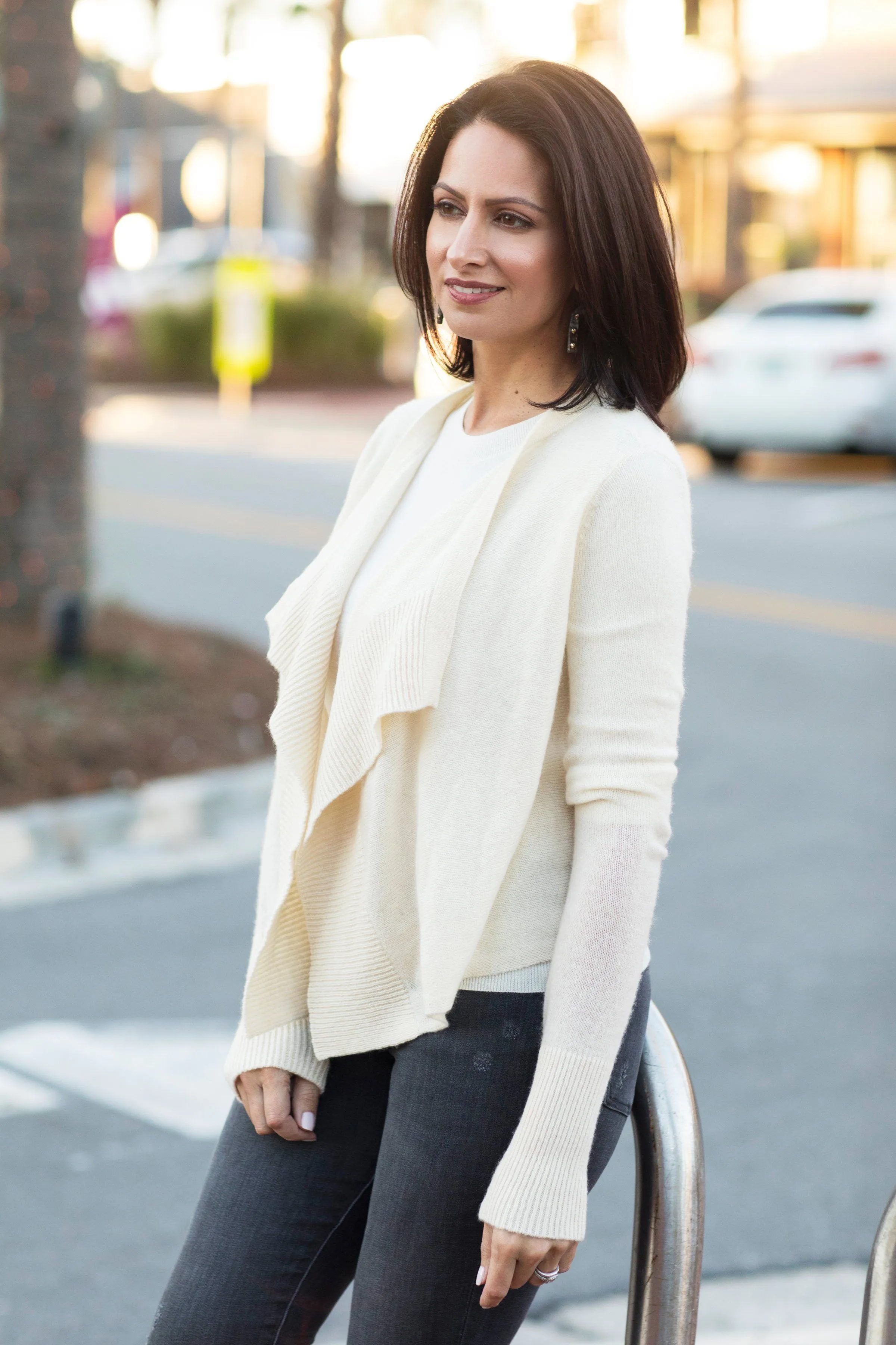 Cami Open Draped Cashmere Cardigan - Cream