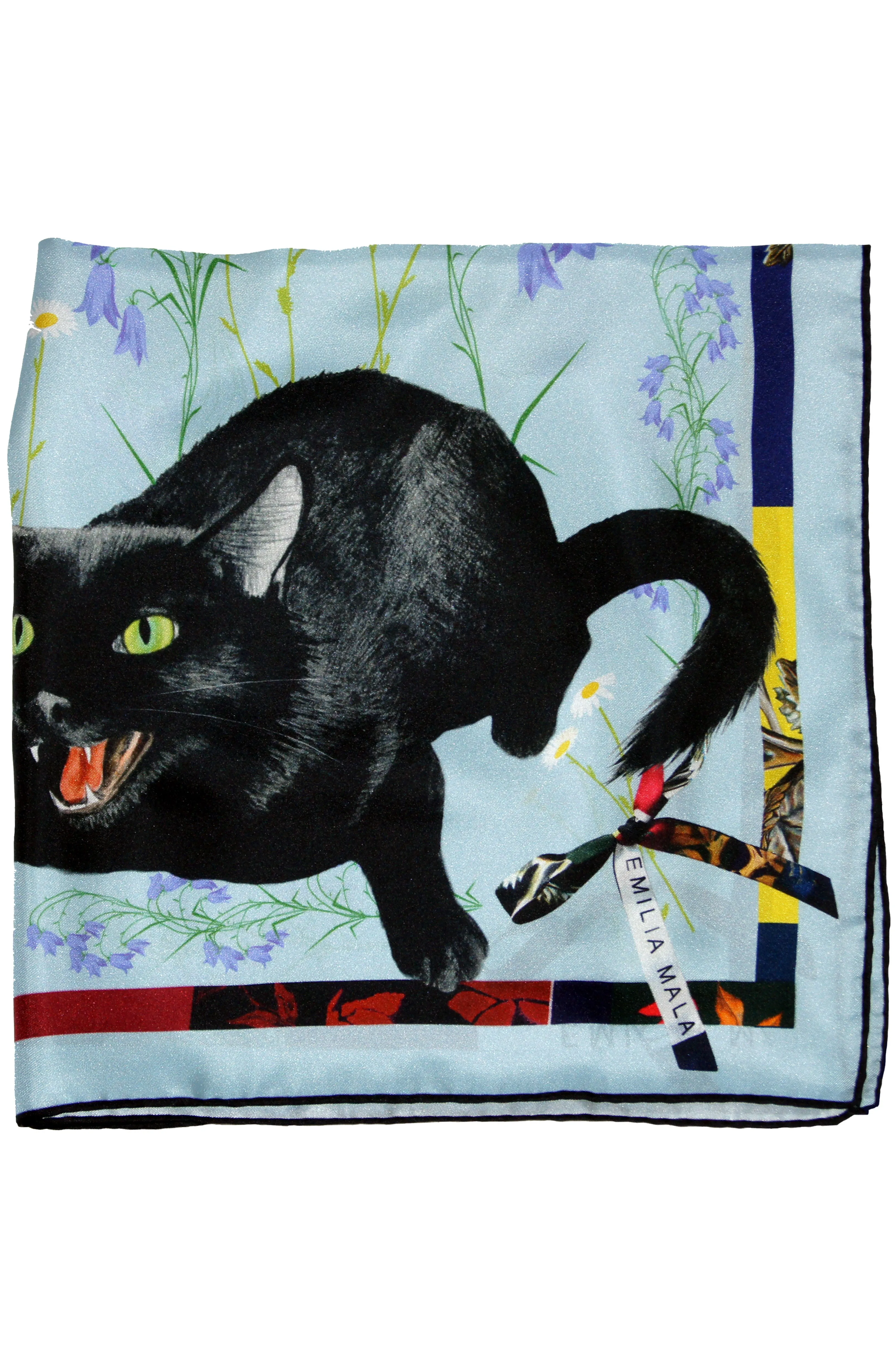 CAT SAUVAGE DAWN Light Blue Print Silk Scarf