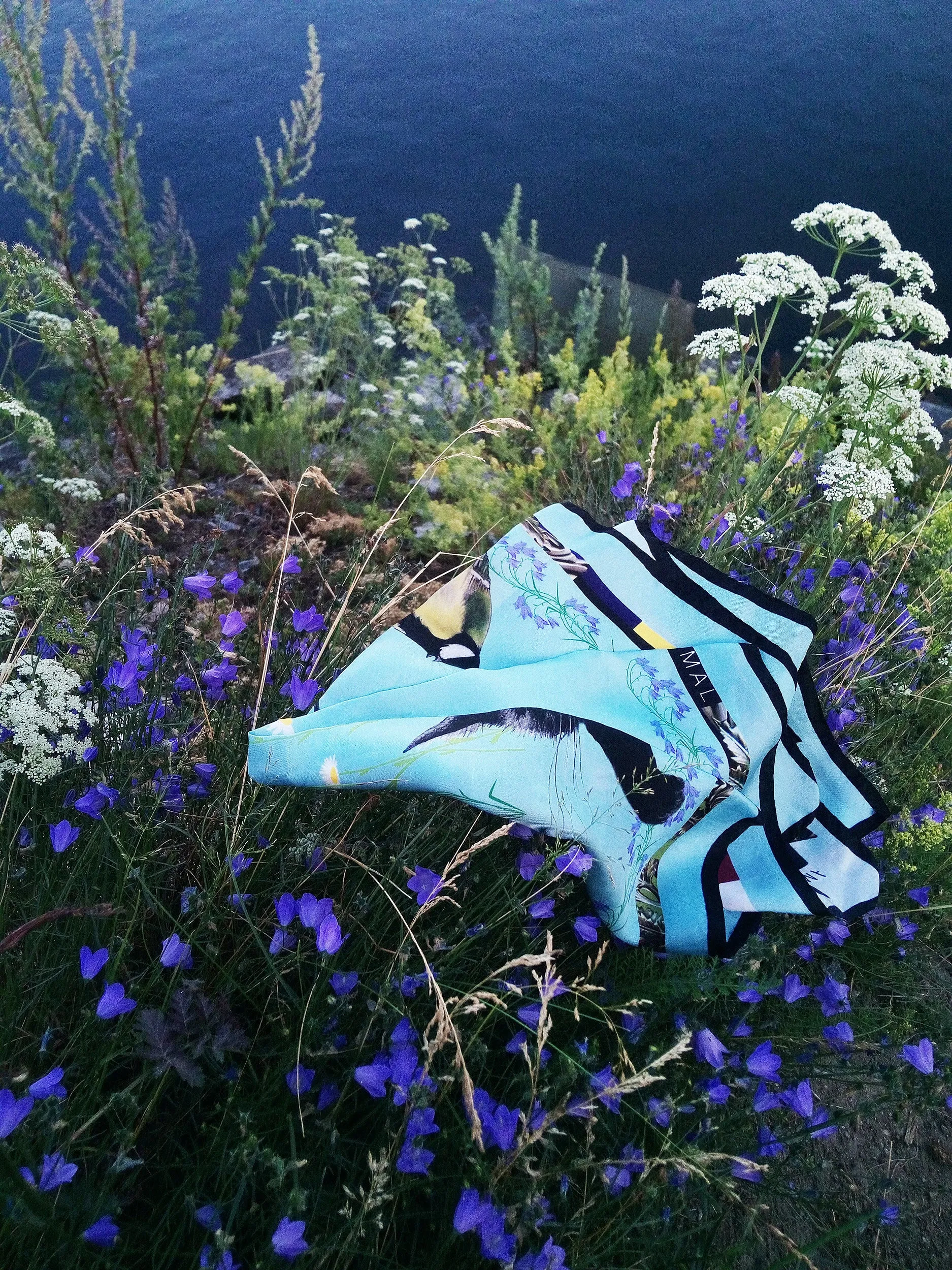 CAT SAUVAGE DAWN Light Blue Print Silk Scarf