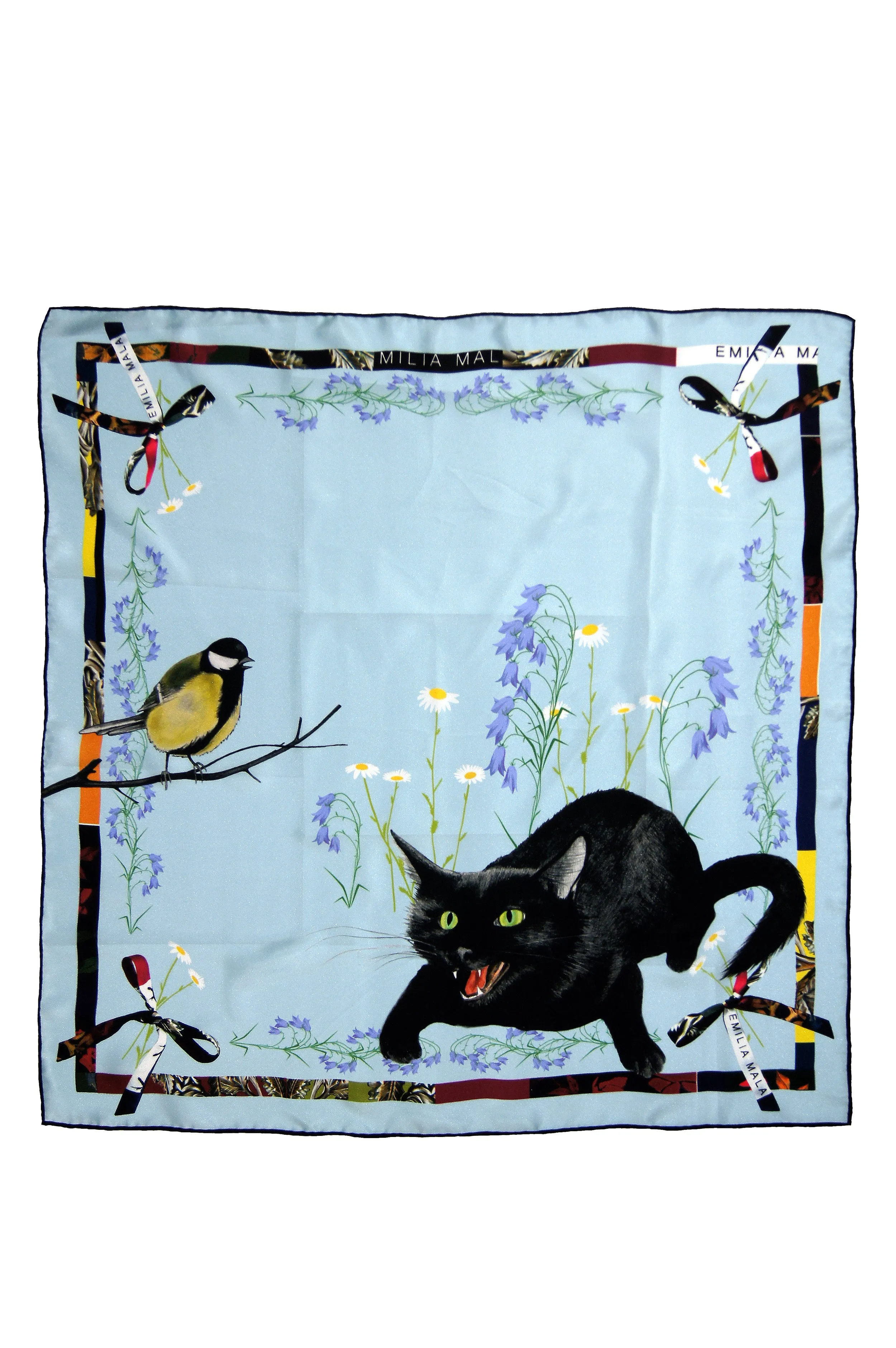 CAT SAUVAGE DAWN Light Blue Print Silk Scarf