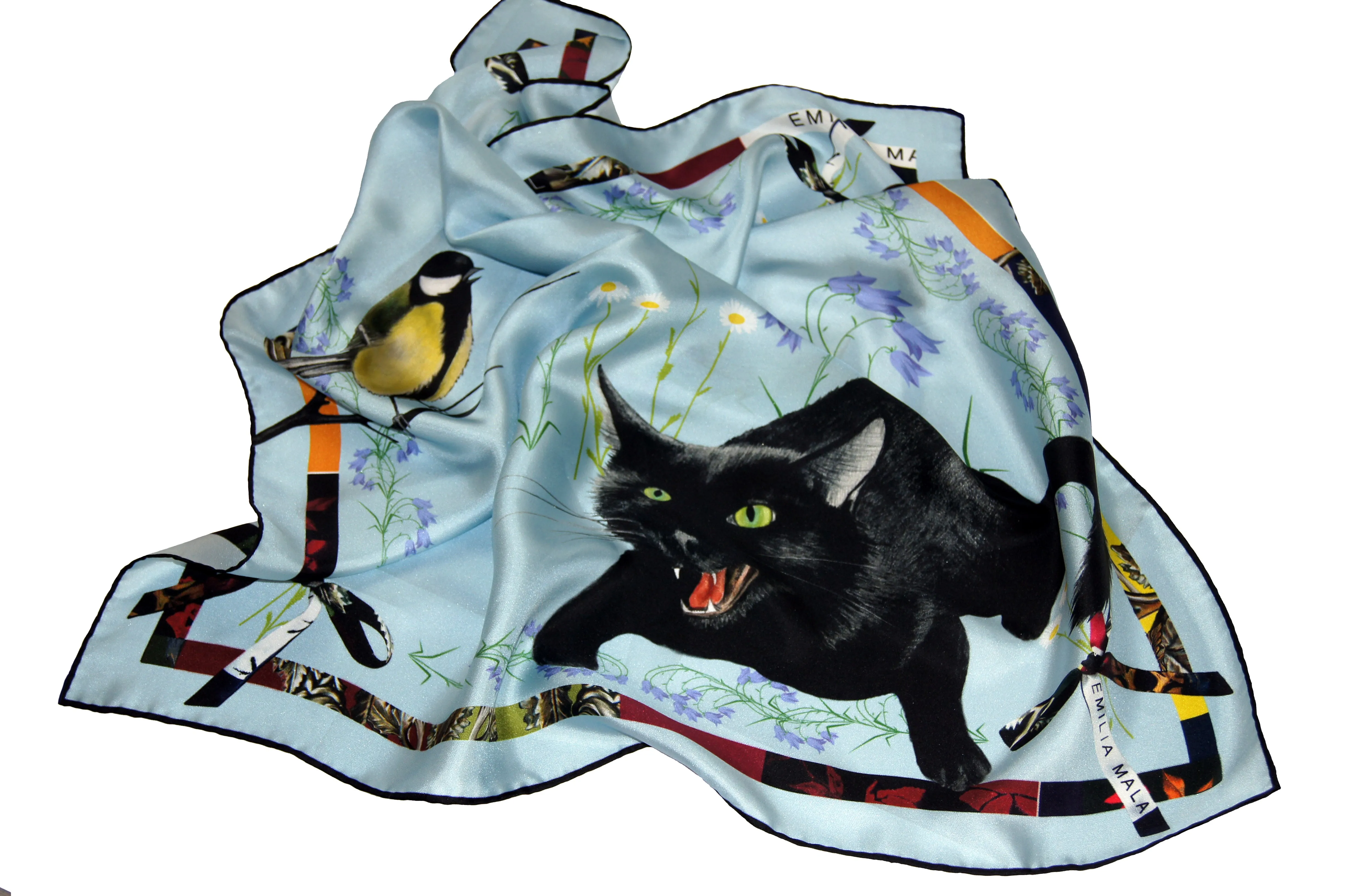 CAT SAUVAGE DAWN Light Blue Print Silk Scarf