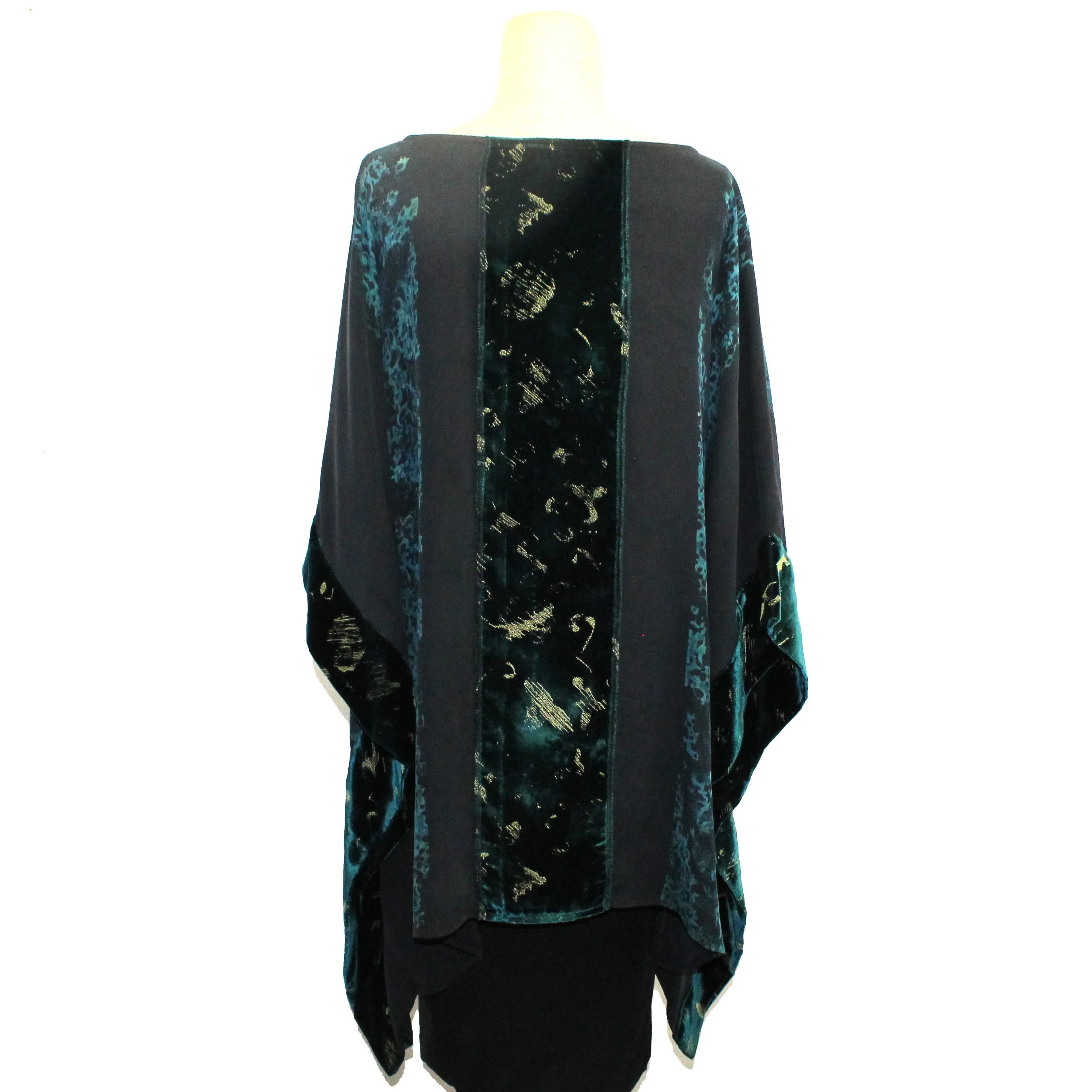Catherine Bacon Hand Painted Tunic, Butterfly, Teal/Black, OS Fits M-XL
