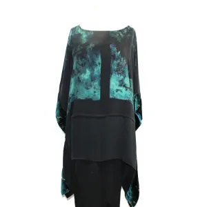 Catherine Bacon Hand Painted Tunic, Butterfly, Teal/Black, OS Fits M-XL