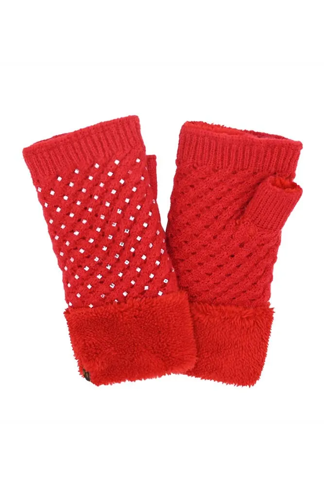 C.C Rhinestone Fingerless Glove: Black