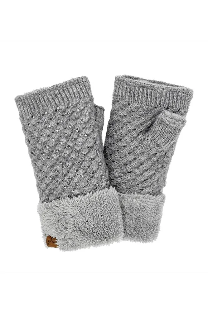 C.C Rhinestone Fingerless Glove: Ivory