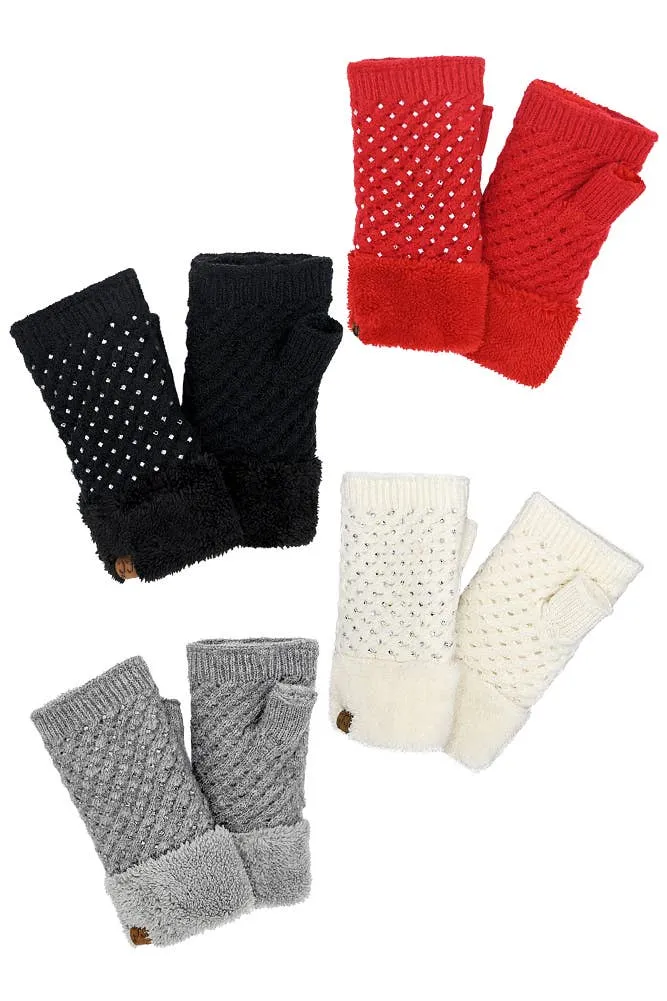 C.C Rhinestone Fingerless Glove: Ivory