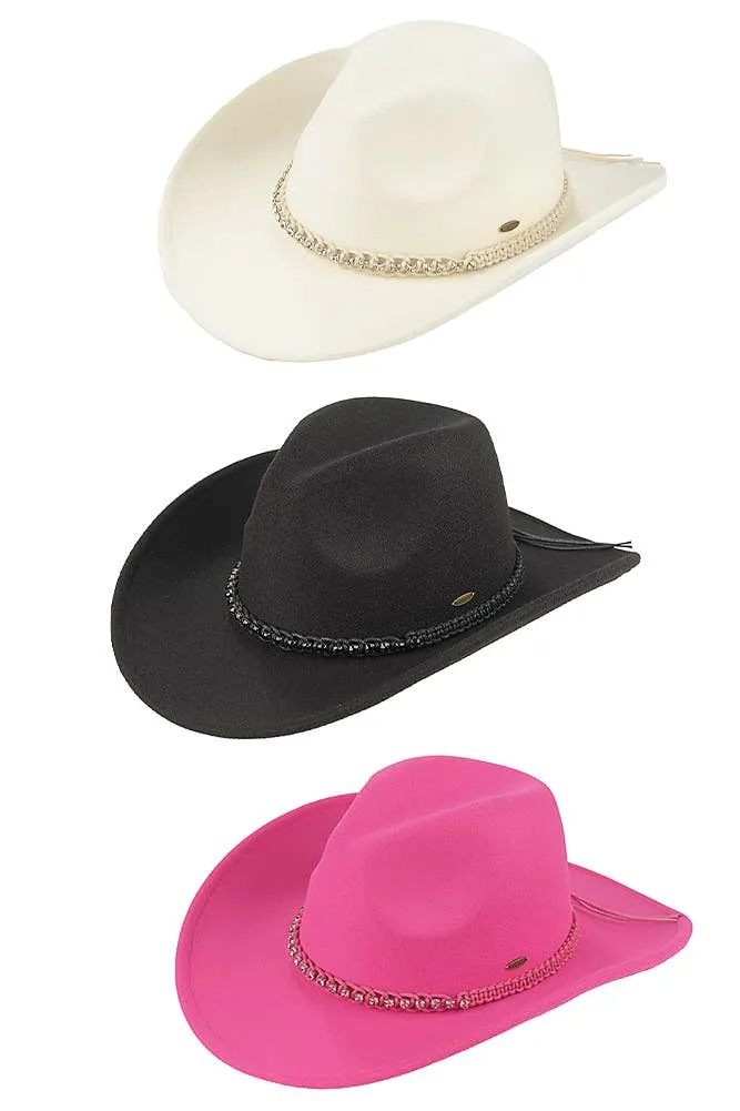 C.C Rhinestone String Band Vegan Cowboy Hat: Hot Pink