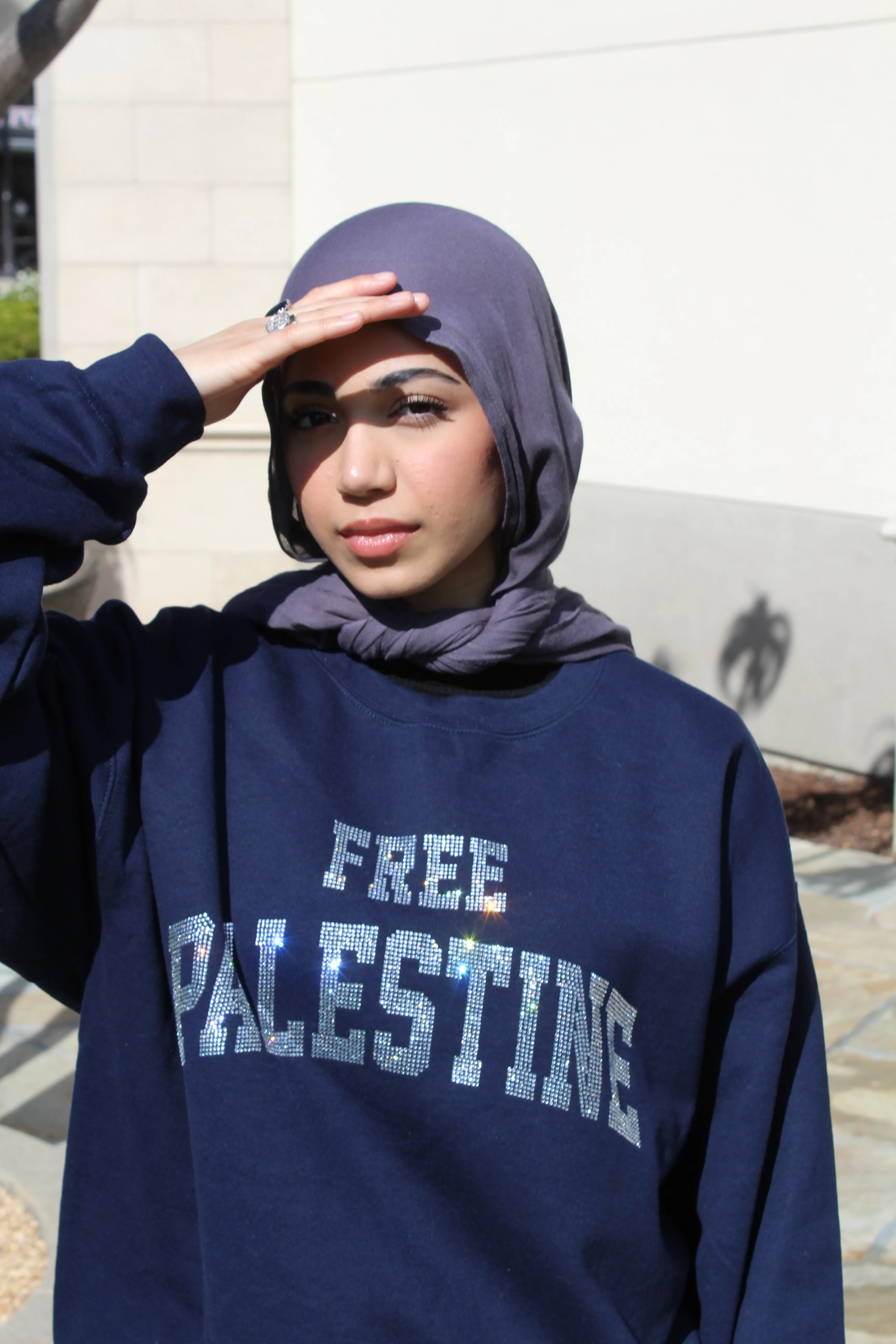Charcoal Gray Rhinestone Palestine Sweater