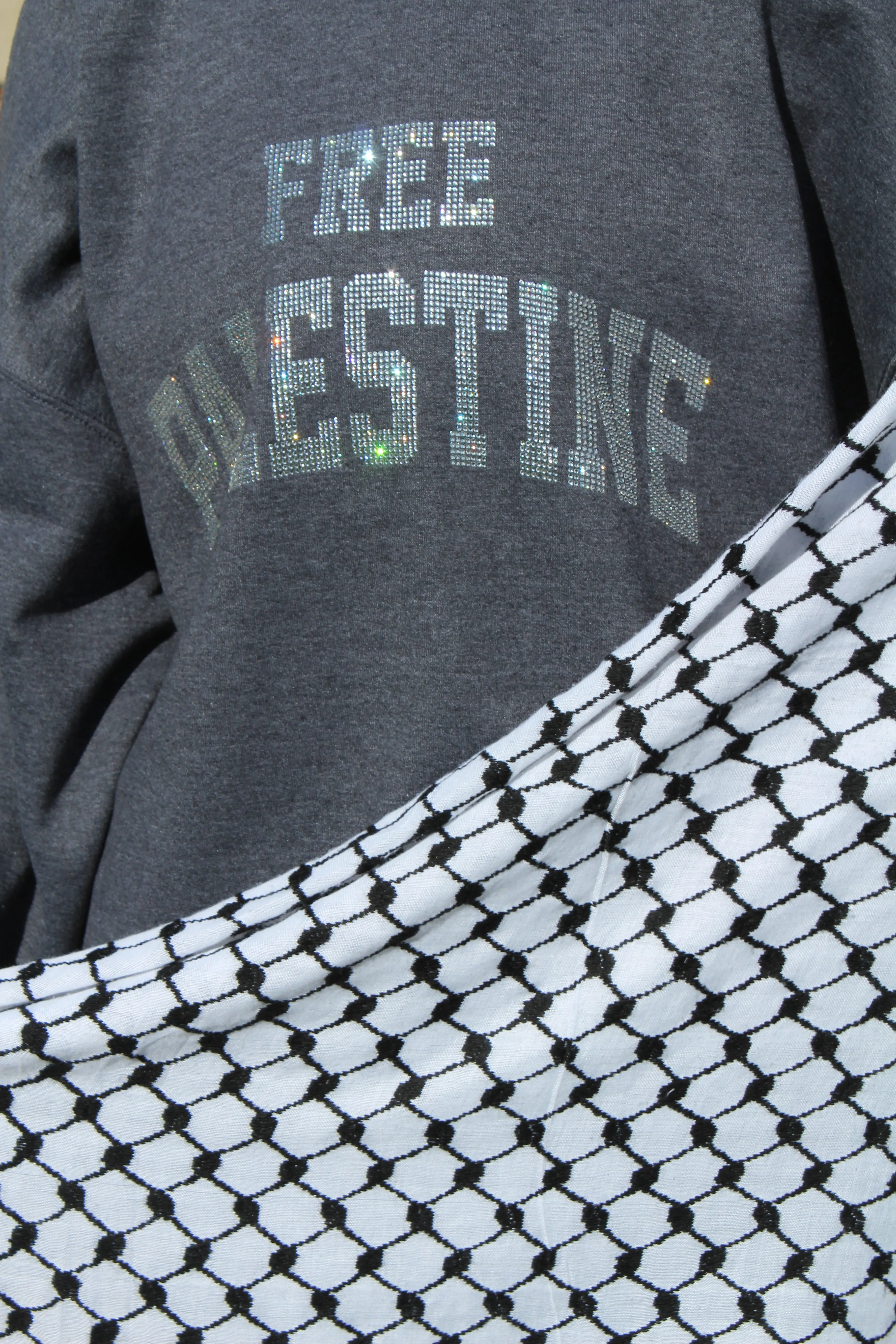 Charcoal Gray Rhinestone Palestine Sweater