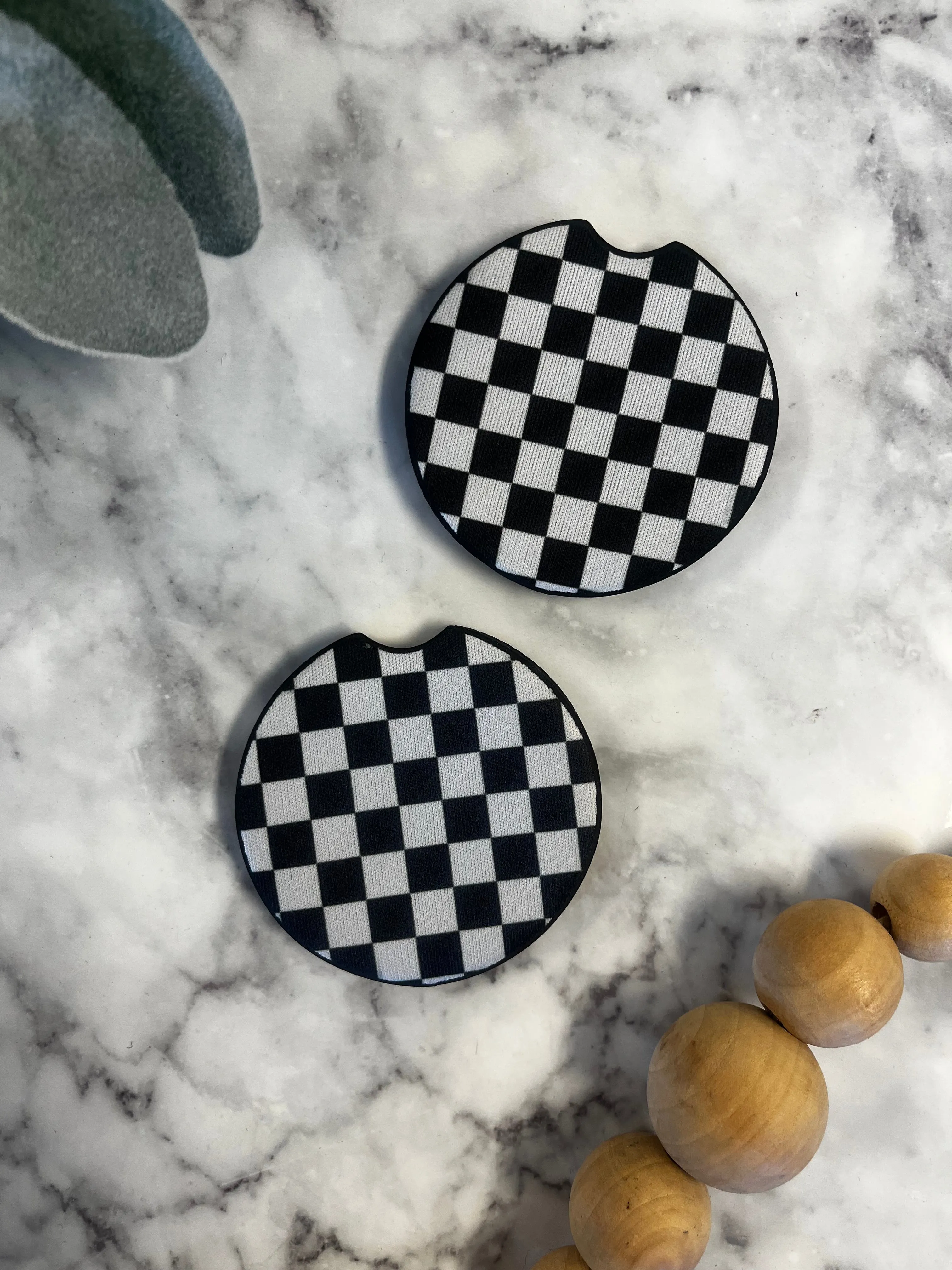 Checker Print Car Coasters