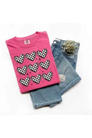 Checkered Love: Retro Heart Grid Comfort Colors T-Shirt
