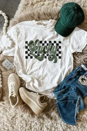 Checkered Retro Lucky Graphic Tee - White