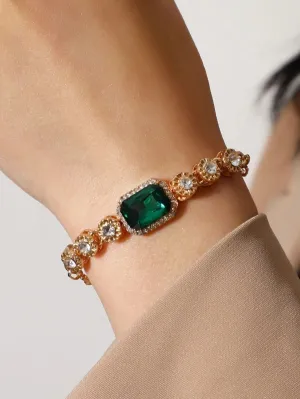 Chen Rhinestone Decor Bracelet - Green