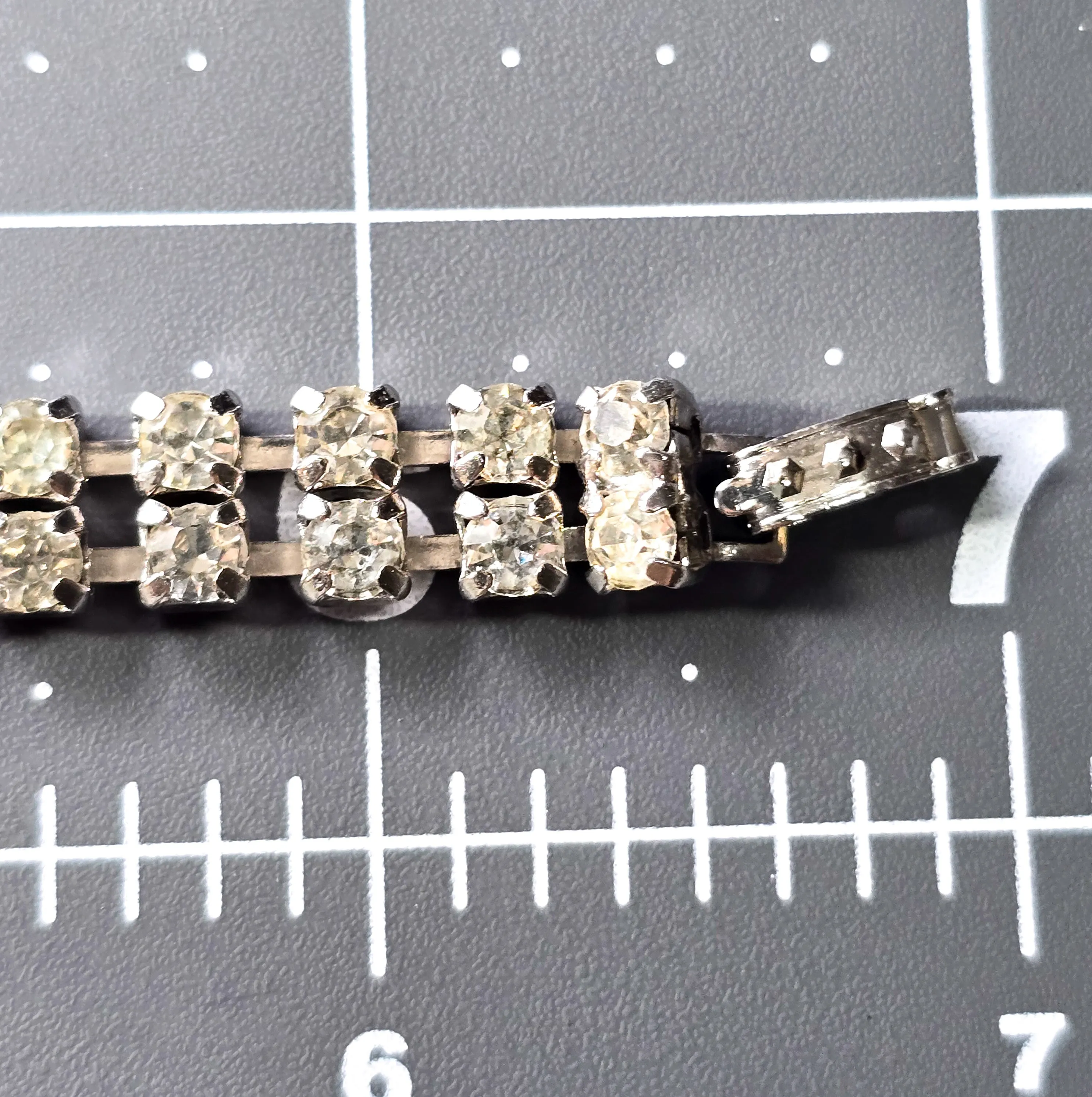 Chevron clear rhinestone open work double row vintage bracelet