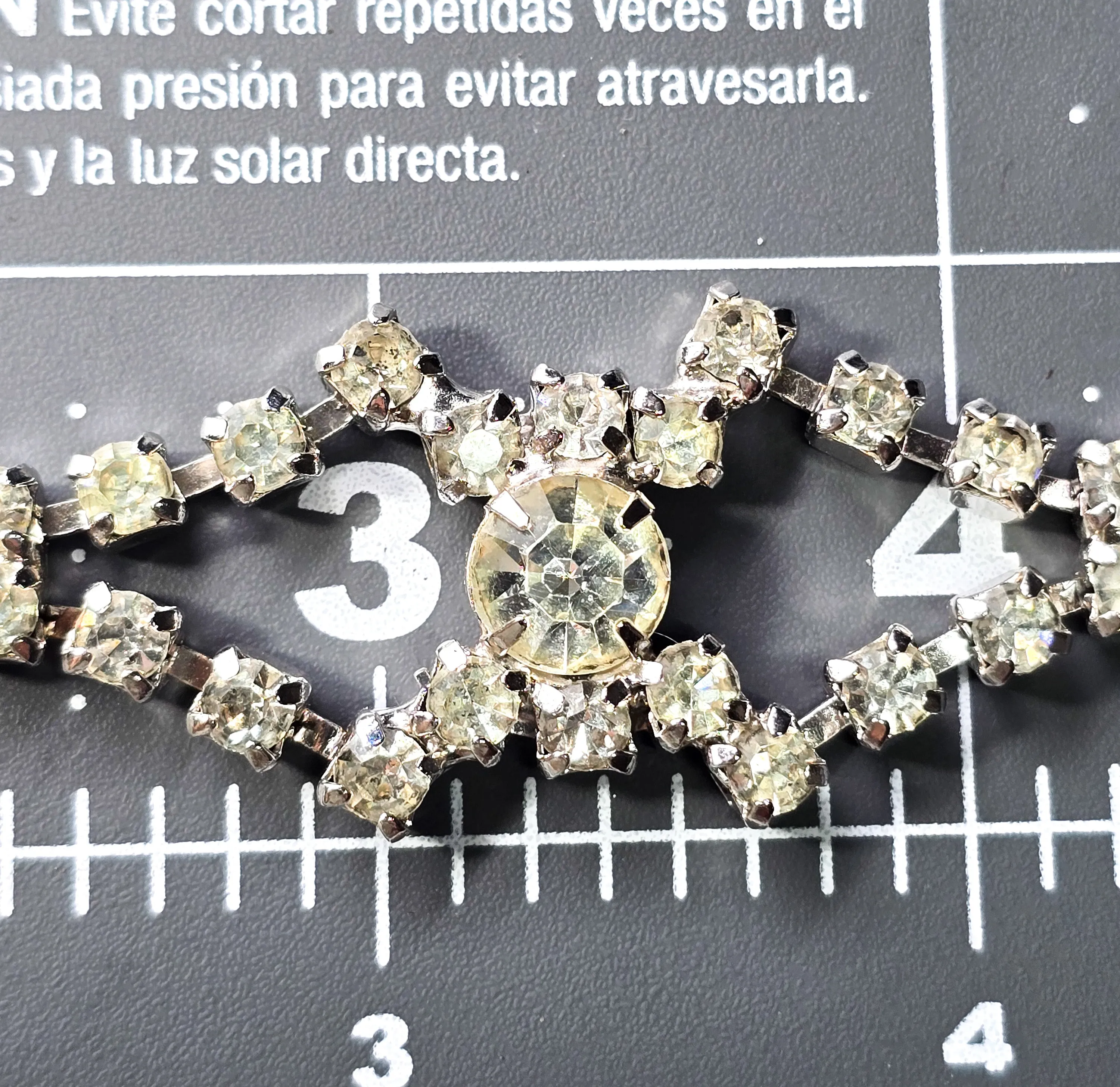 Chevron clear rhinestone open work double row vintage bracelet