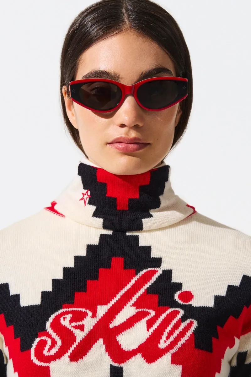 Chevron Merino Wool Turtleneck Sweater