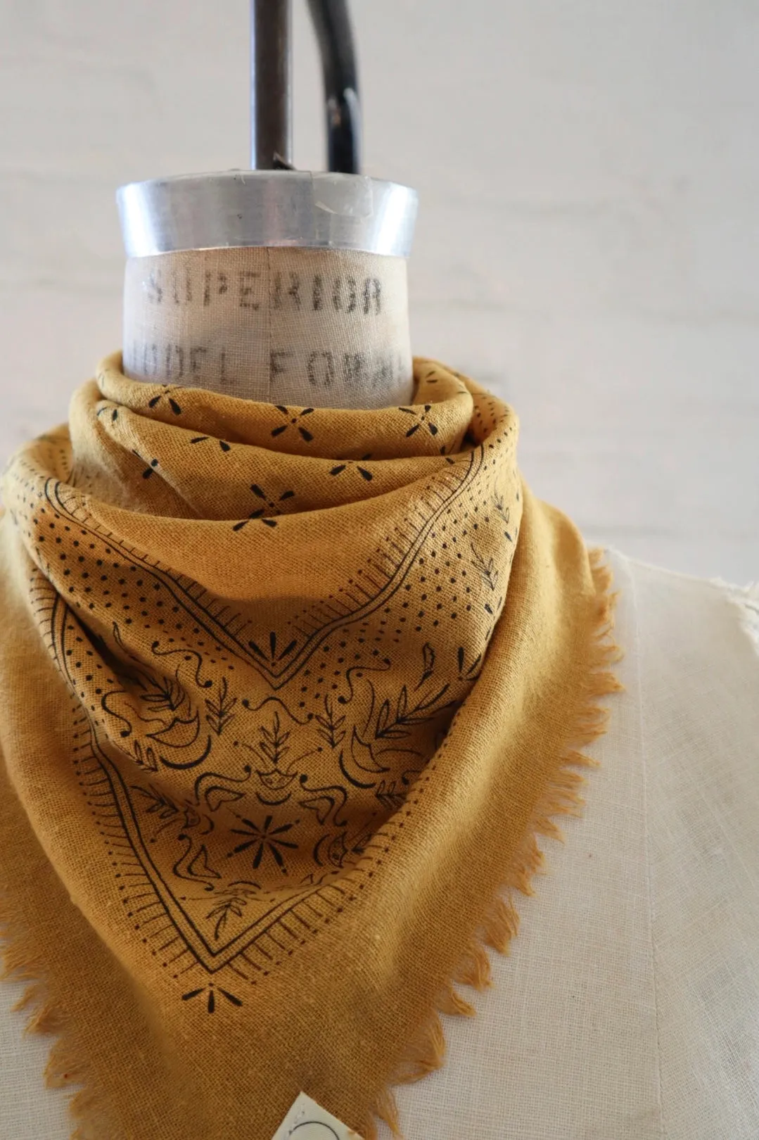 Classic Print Raw Silk Bandana in Gold
