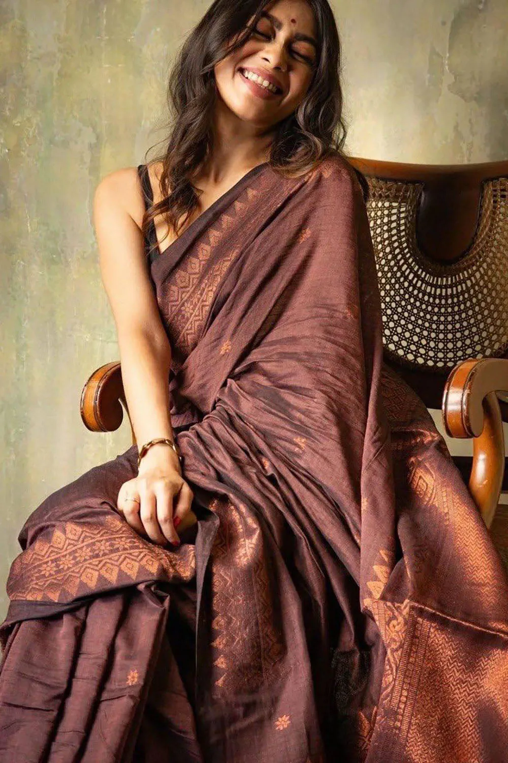 Coffee Alluring Soft Banarasi Silk Saree