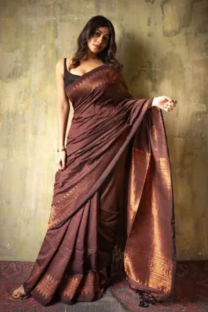 Coffee Alluring Soft Banarasi Silk Saree