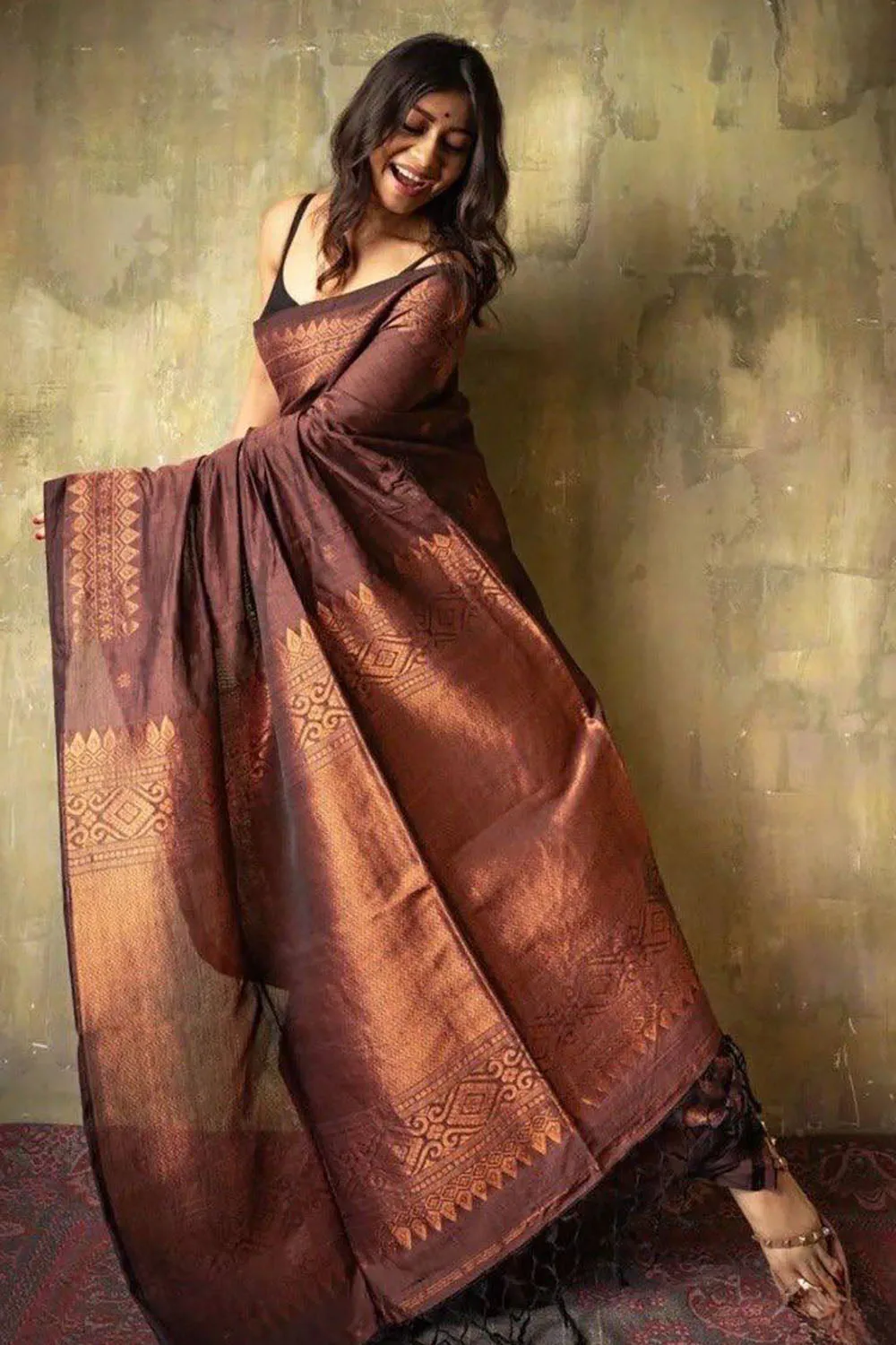 Coffee Alluring Soft Banarasi Silk Saree