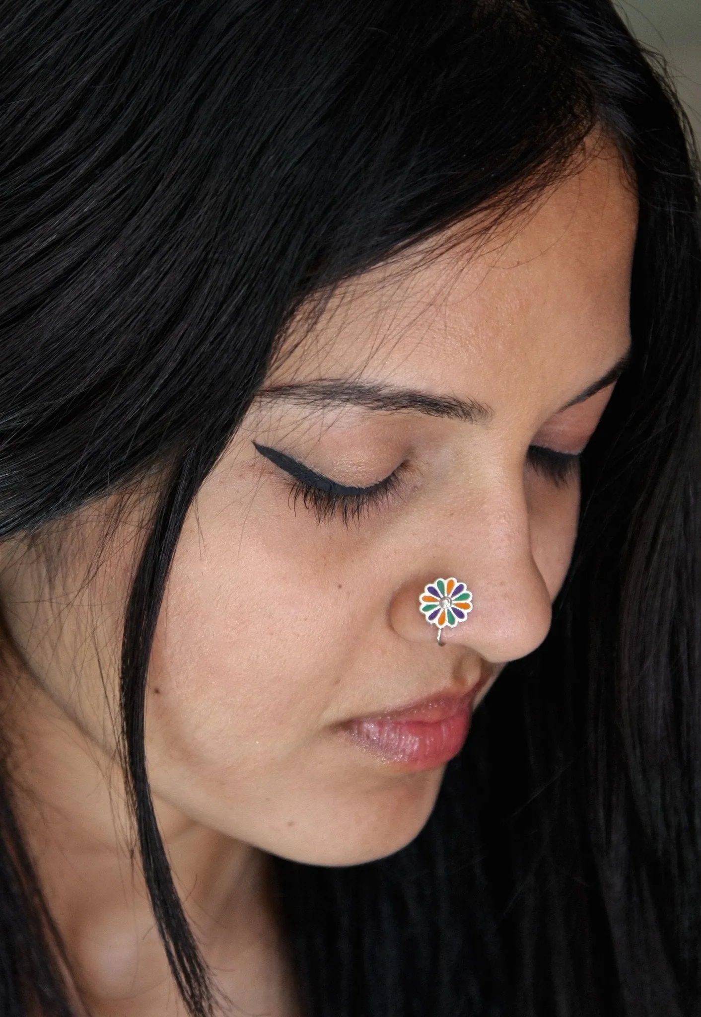 Colorful and artistic, floral enamel nose pin