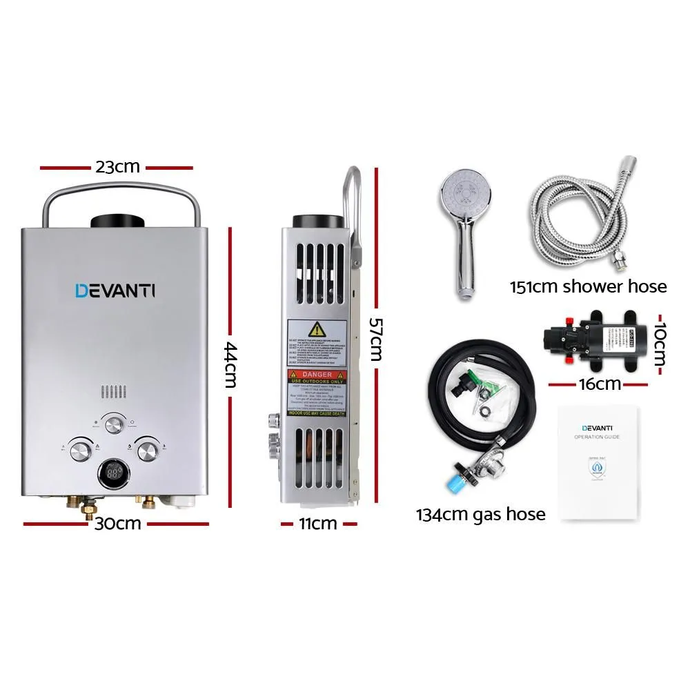 Devanti Outdoor Portable Gas Hot Water Heater Shower Camping LPG Caravan Pump Silver