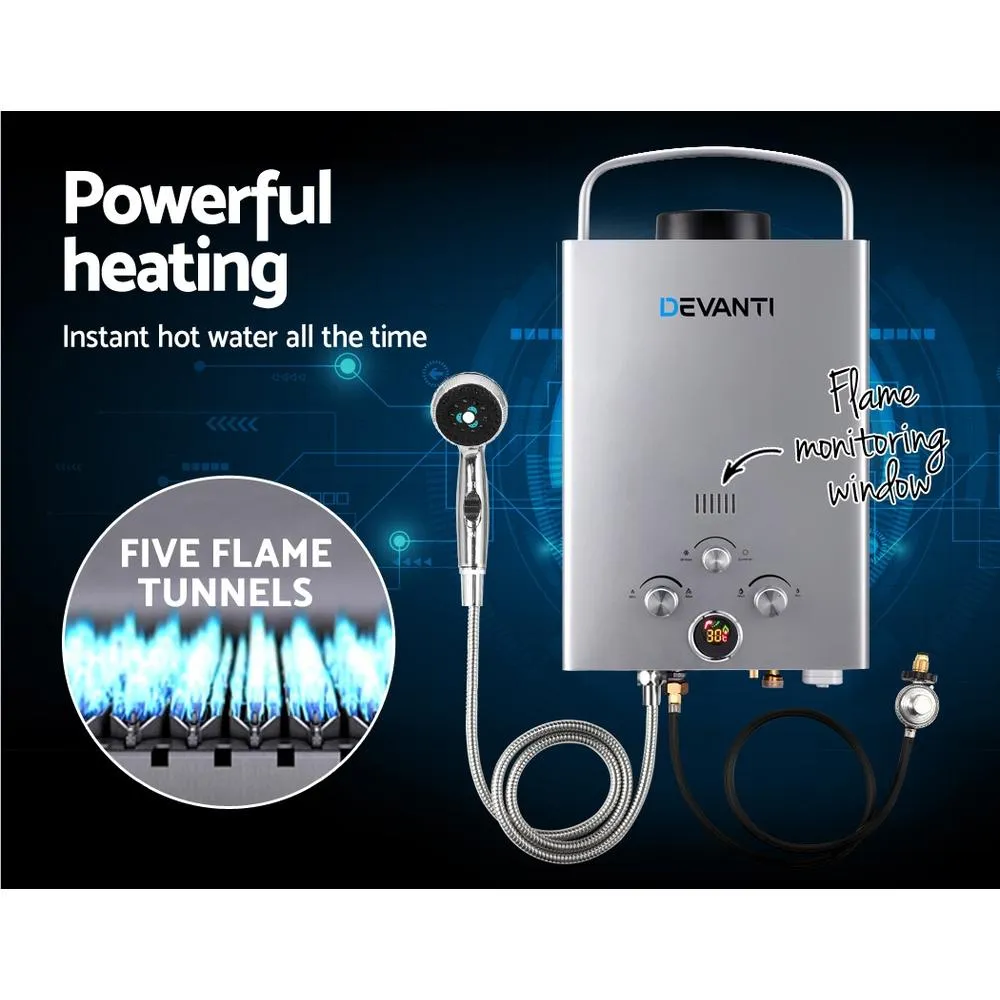 Devanti Outdoor Portable Gas Hot Water Heater Shower Camping LPG Caravan Pump Silver