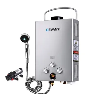 Devanti Outdoor Portable Gas Hot Water Heater Shower Camping LPG Caravan Pump Silver