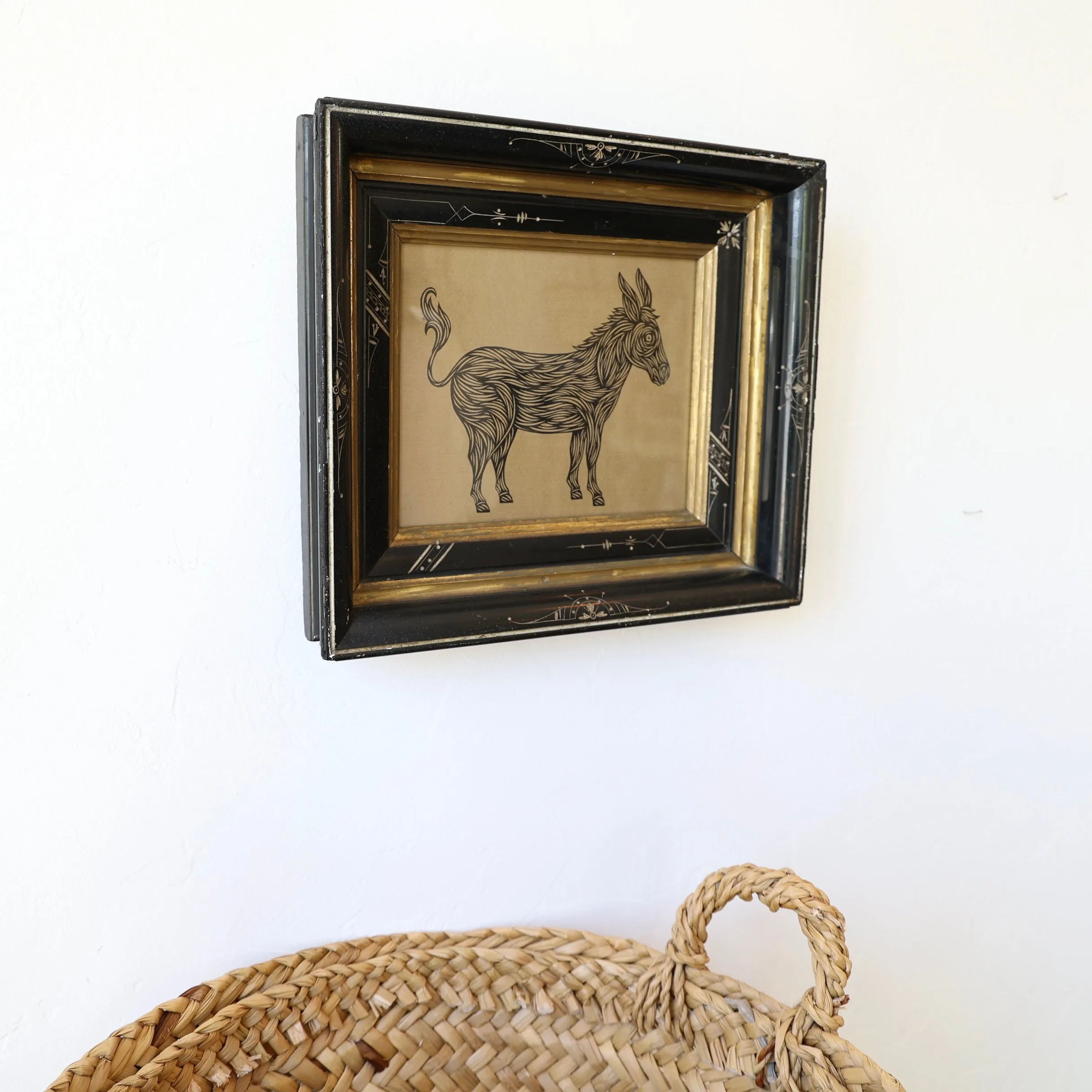 Don Carney Pen and Ink Drawing in Vintage Frame - "Gentle Donkey"