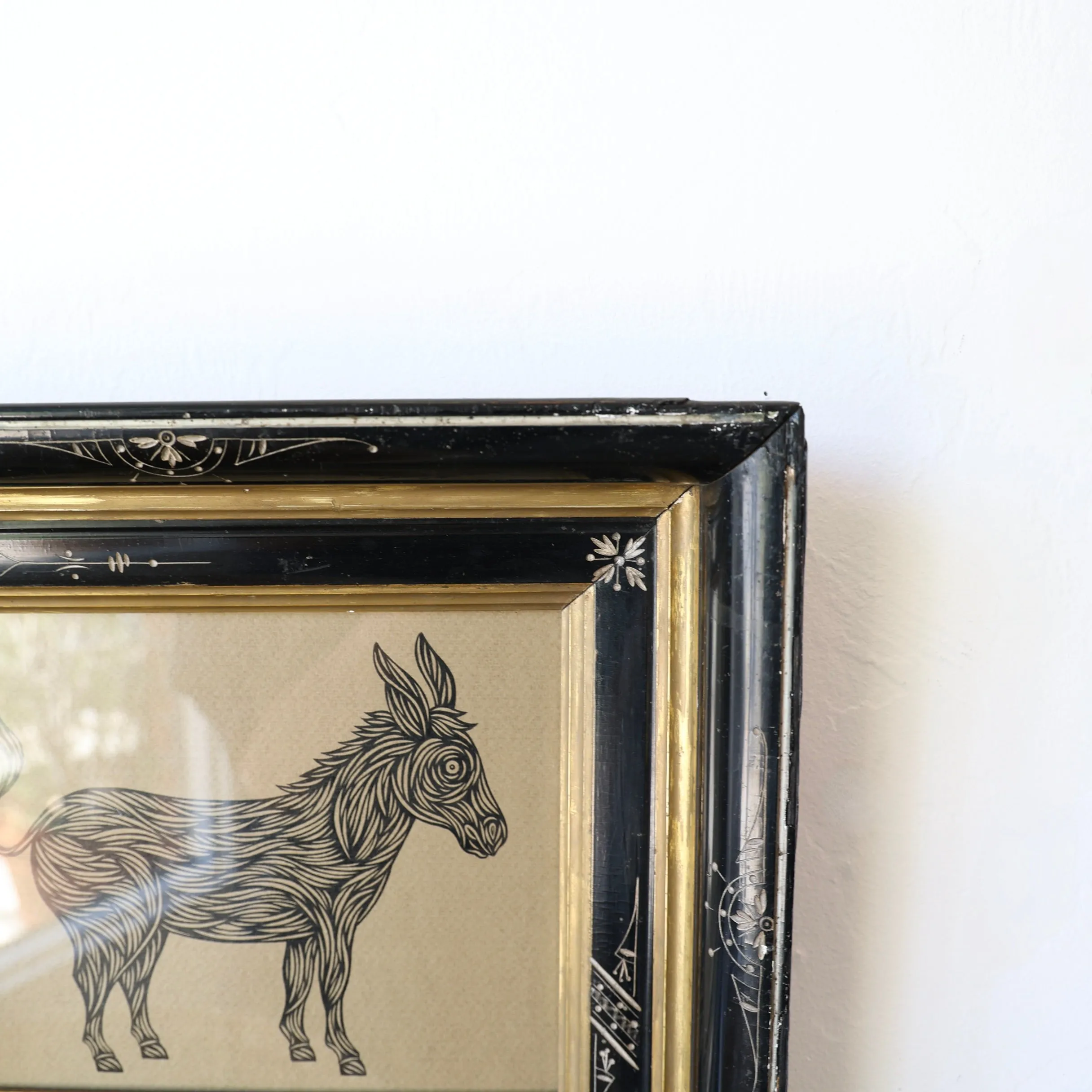 Don Carney Pen and Ink Drawing in Vintage Frame - "Gentle Donkey"