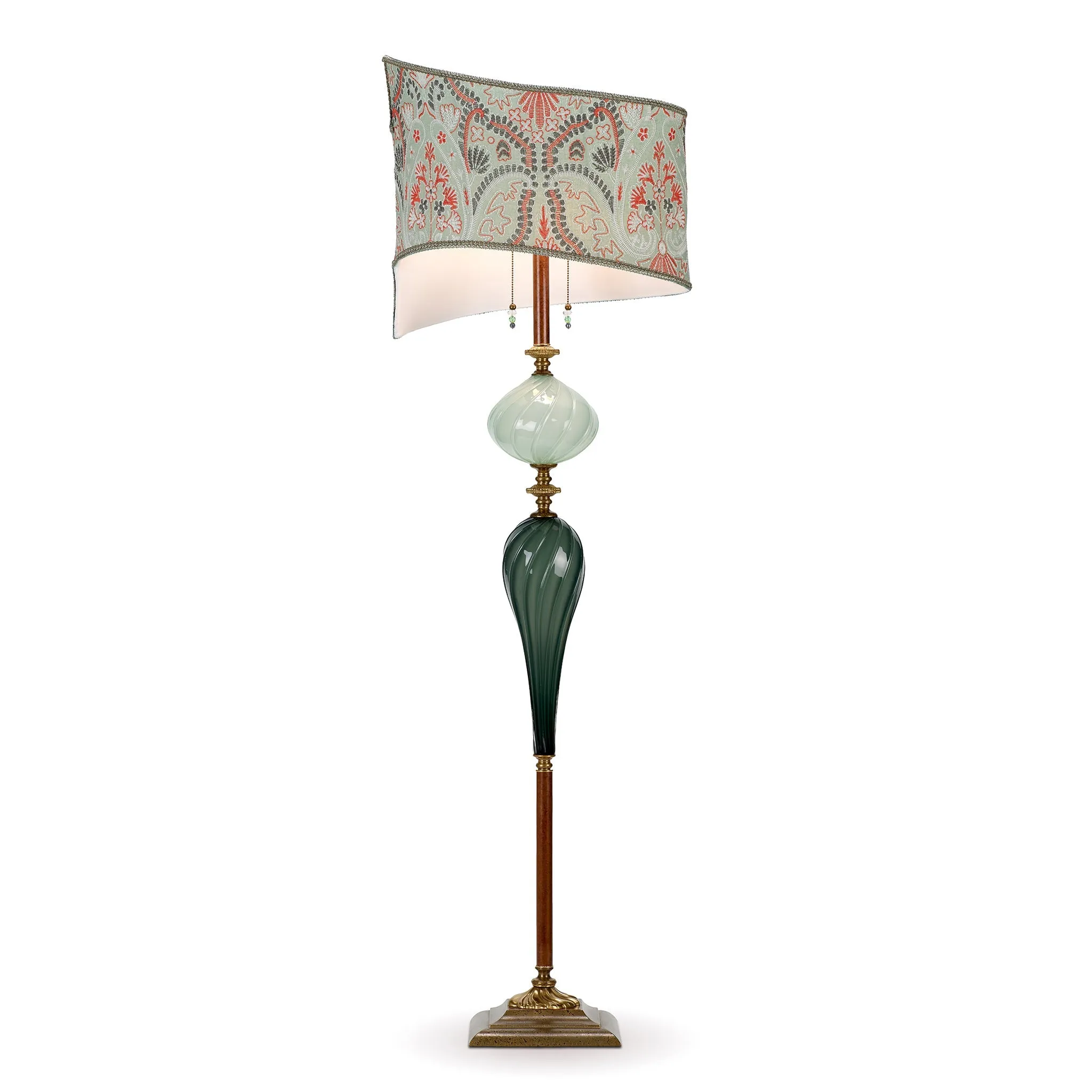Enzo Floor Lamp F221Ao171 Colors Green Gray Orange White Shade Gray Blue and Sea Foam Blown Glass Base by Kinzig Design