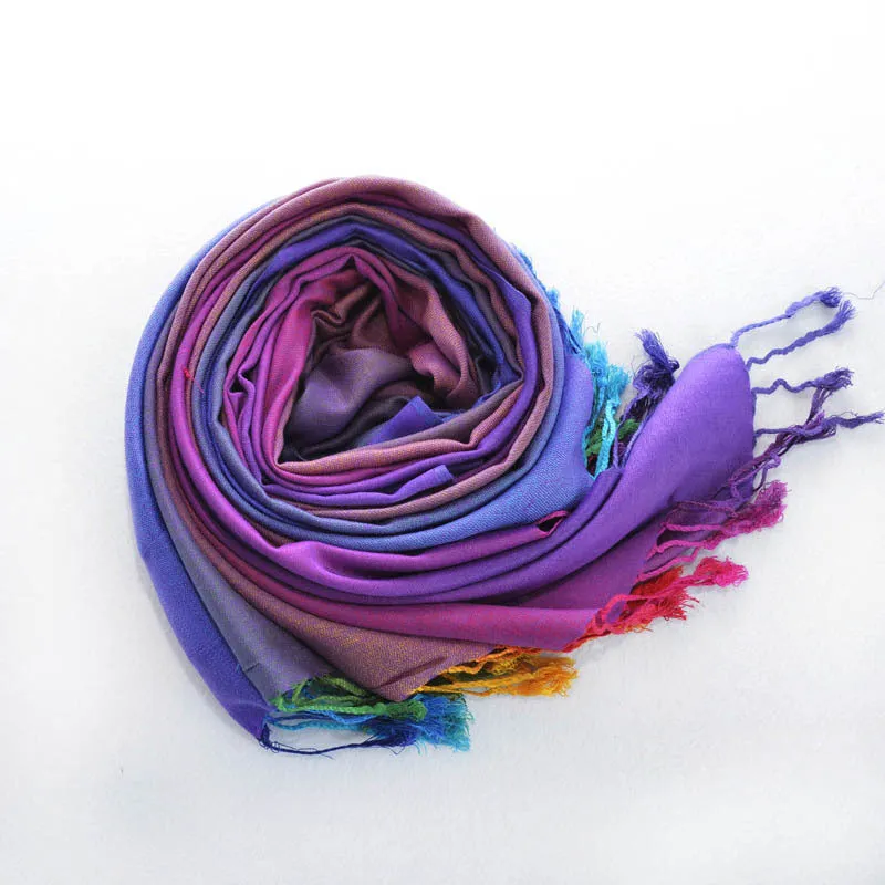 Ethnic Style Rainbow Gradient Color Long Soft Neck Scarf Wrap Shawl for Ladies Girls Women